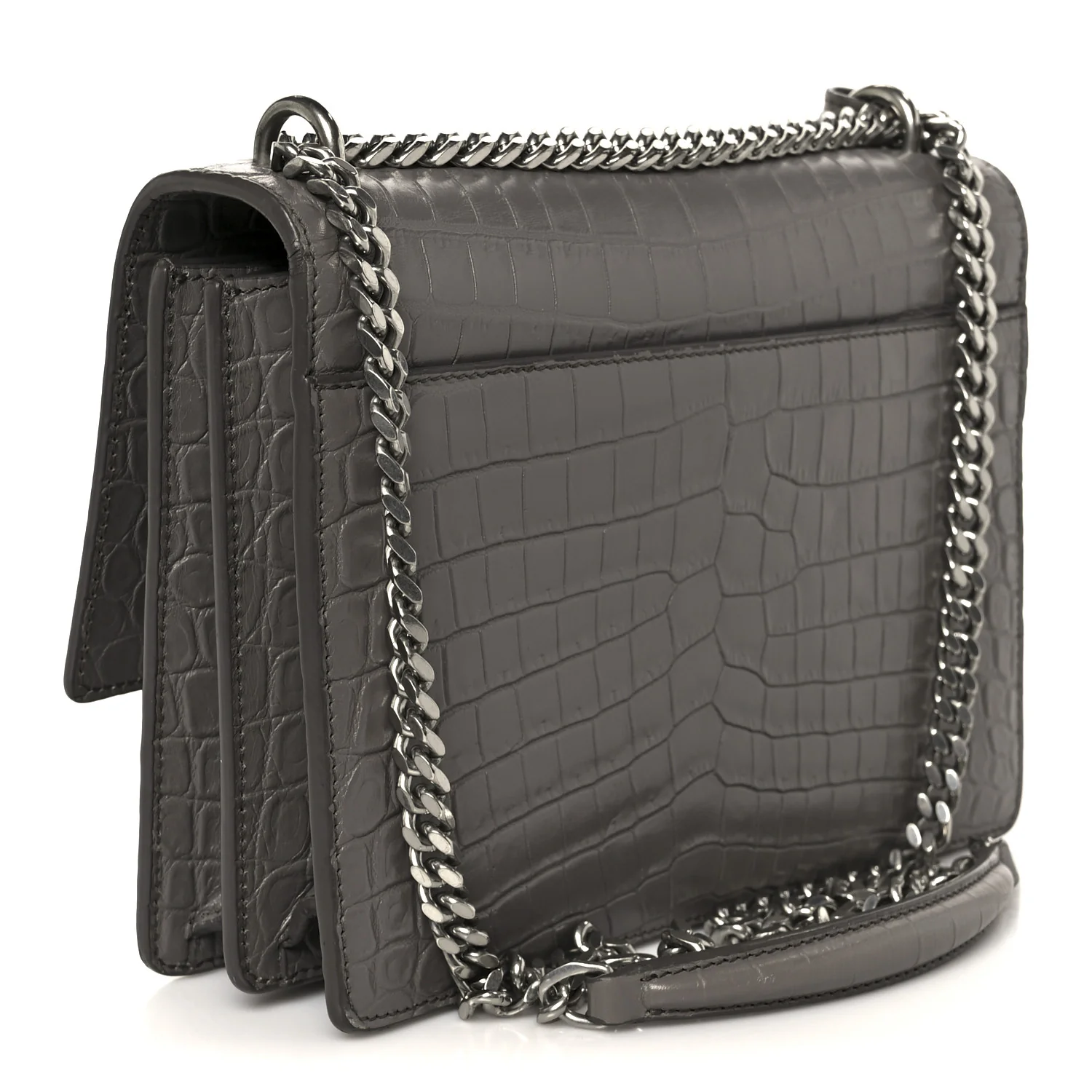 Calfskin Crocodile Embossed Medium Monogram Sunset Fog - Image 3