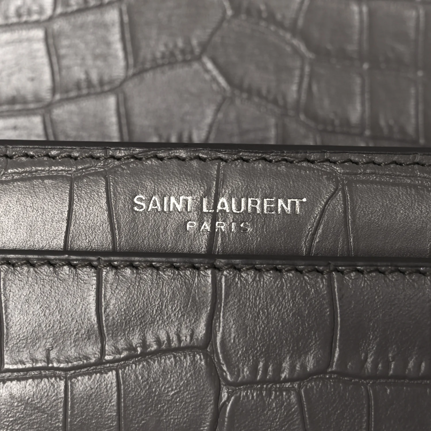 Calfskin Crocodile Embossed Medium Monogram Sunset Fog - Image 8