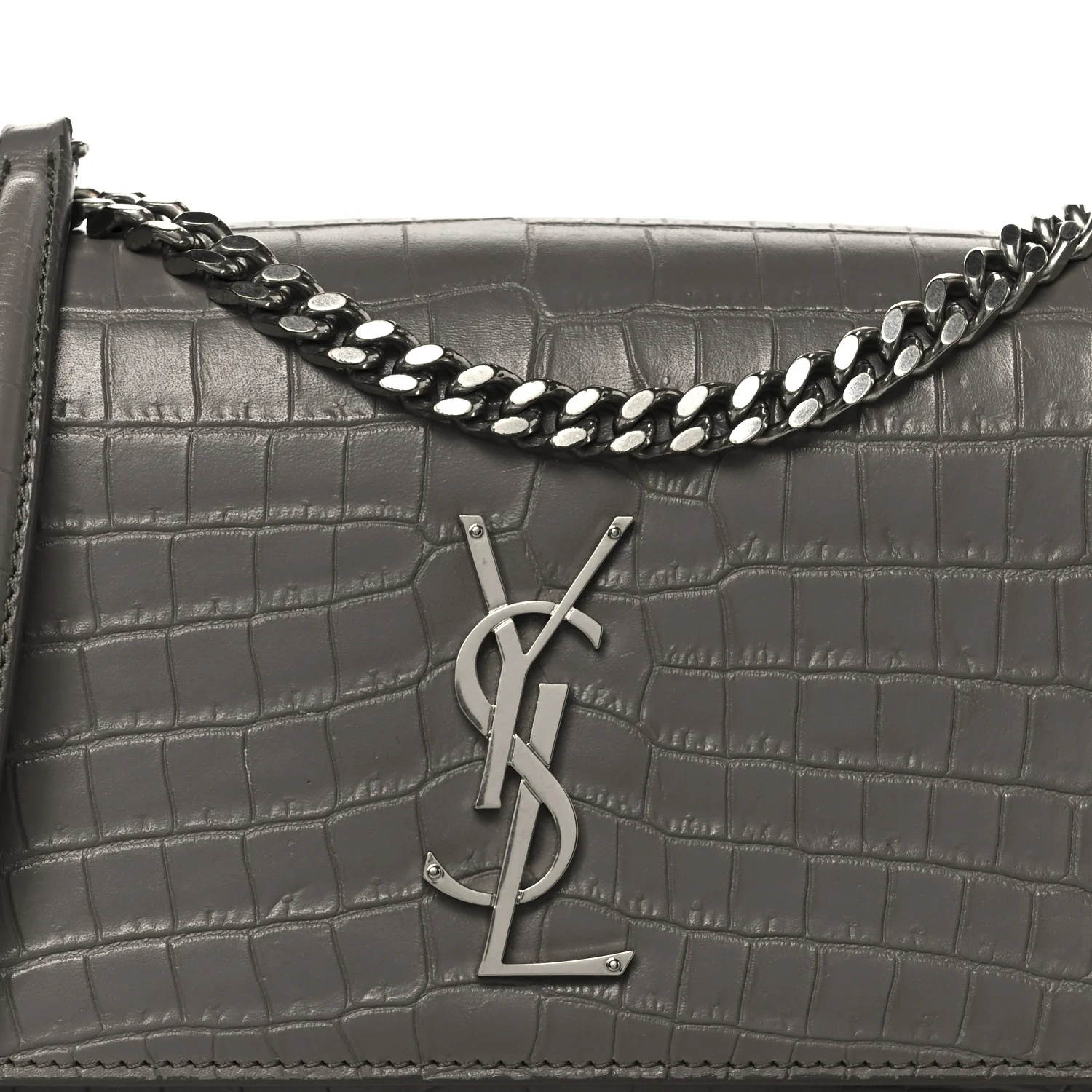 Calfskin Crocodile Embossed Medium Monogram Sunset Fog - Image 9