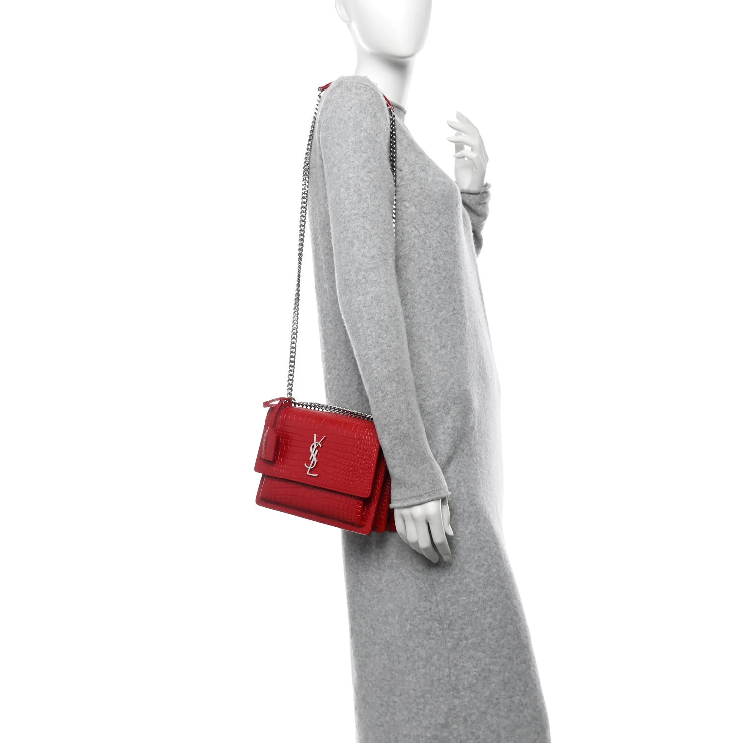 Calfskin Crocodile Embossed Medium Monogram Sunset Rouge Eros - Image 2