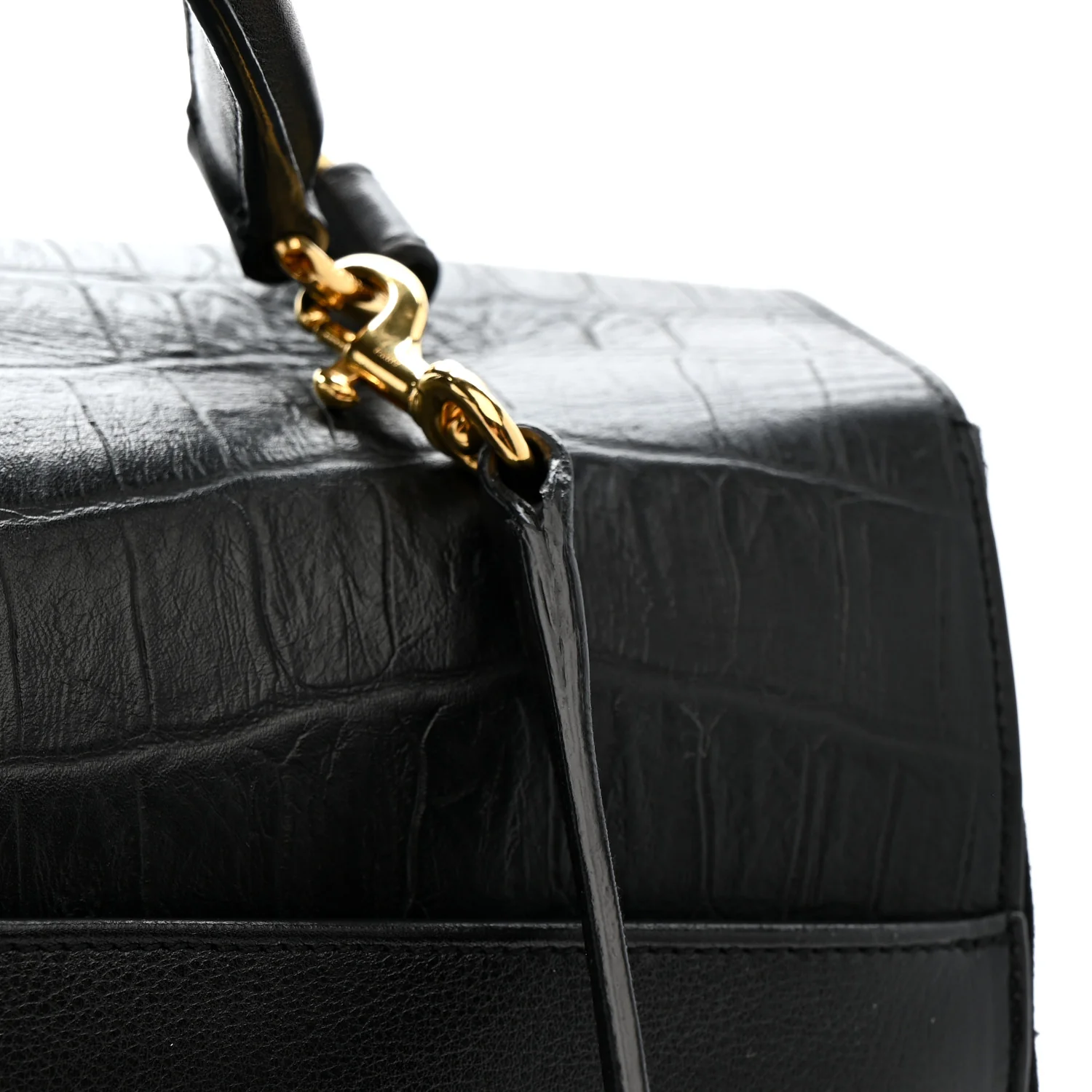 Calfskin Crocodile Embossed Medium Moujik Top Handle Bag Black - Image 16