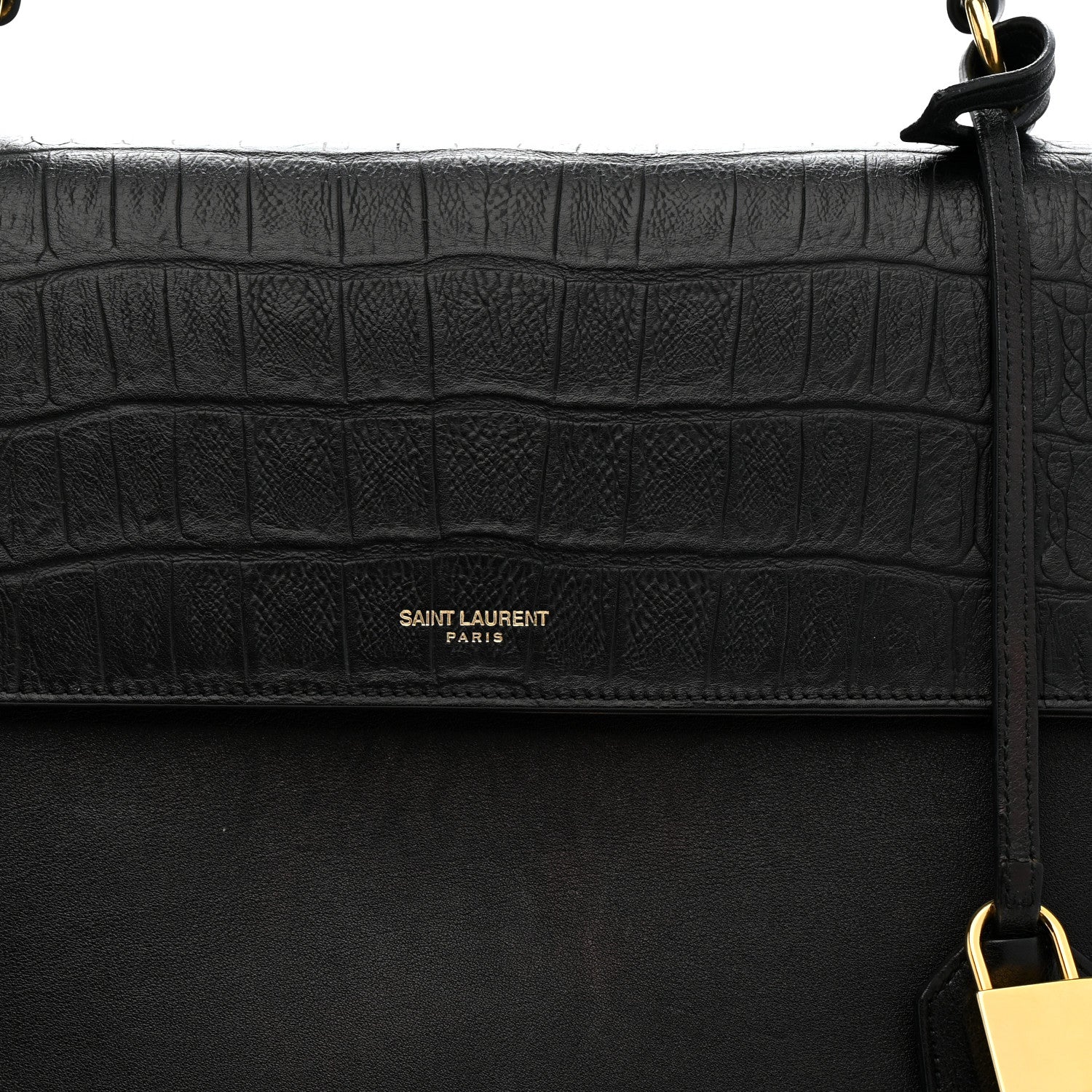 Calfskin Crocodile Embossed Medium Moujik Top Handle Bag Black - Image 9