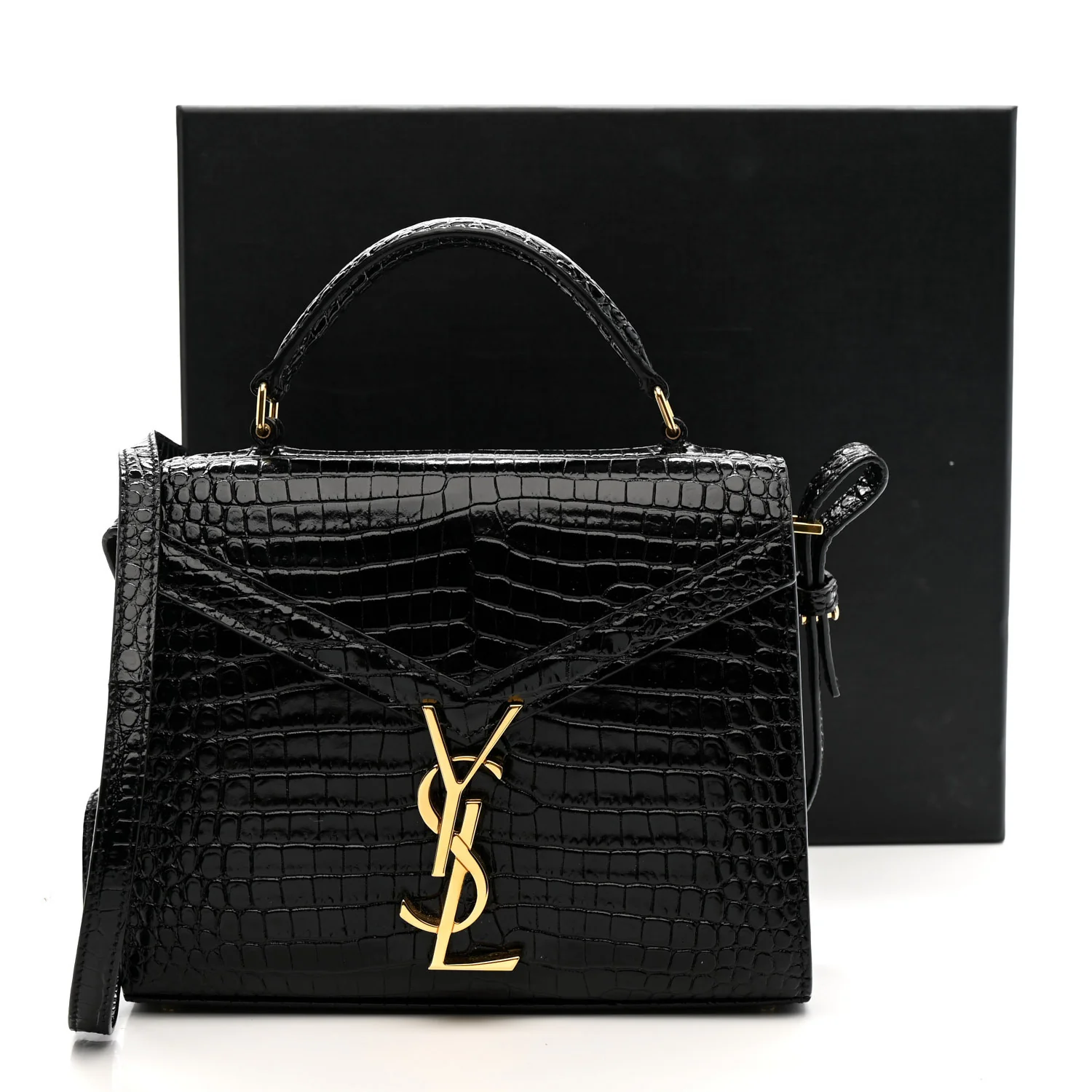 Calfskin Crocodile Embossed Mini Classic Monogram Cassandra Top Handle Black - Image 11