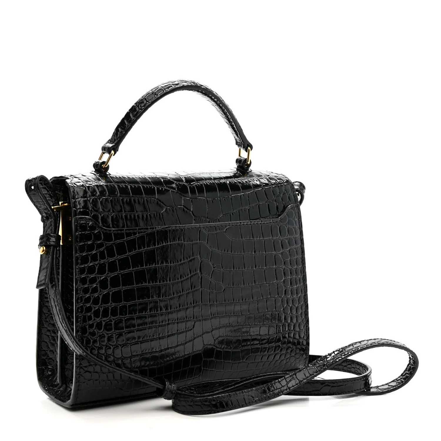 Calfskin Crocodile Embossed Mini Classic Monogram Cassandra Top Handle Black - Image 3
