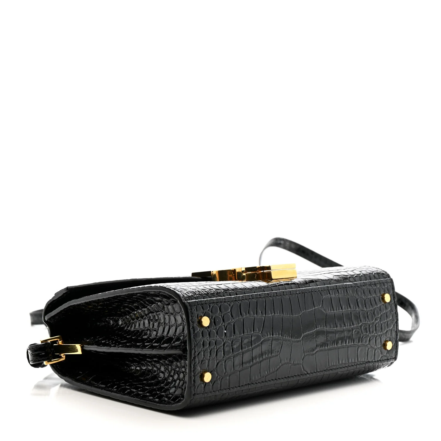Calfskin Crocodile Embossed Mini Classic Monogram Cassandra Top Handle Black - Image 4