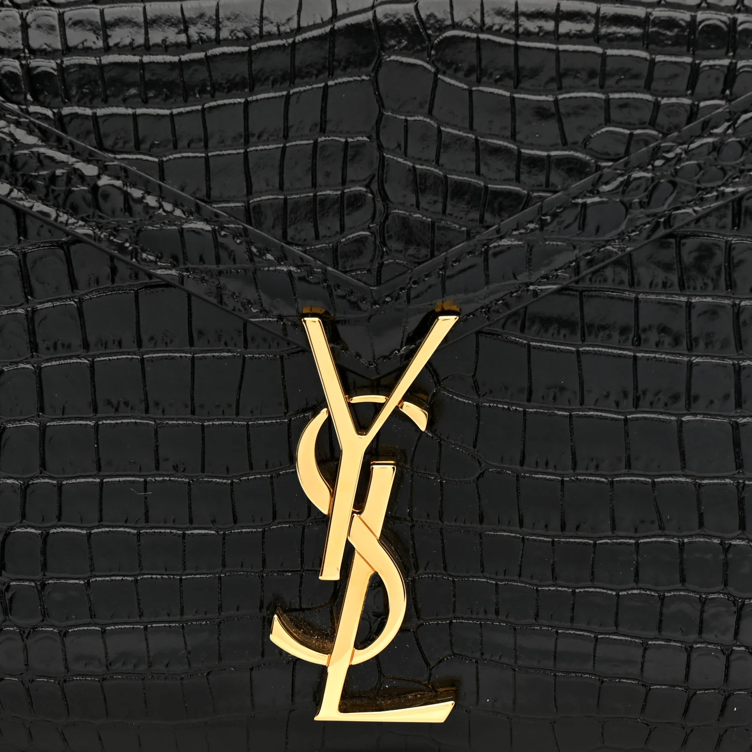 Calfskin Crocodile Embossed Mini Classic Monogram Cassandra Top Handle Black - Image 8