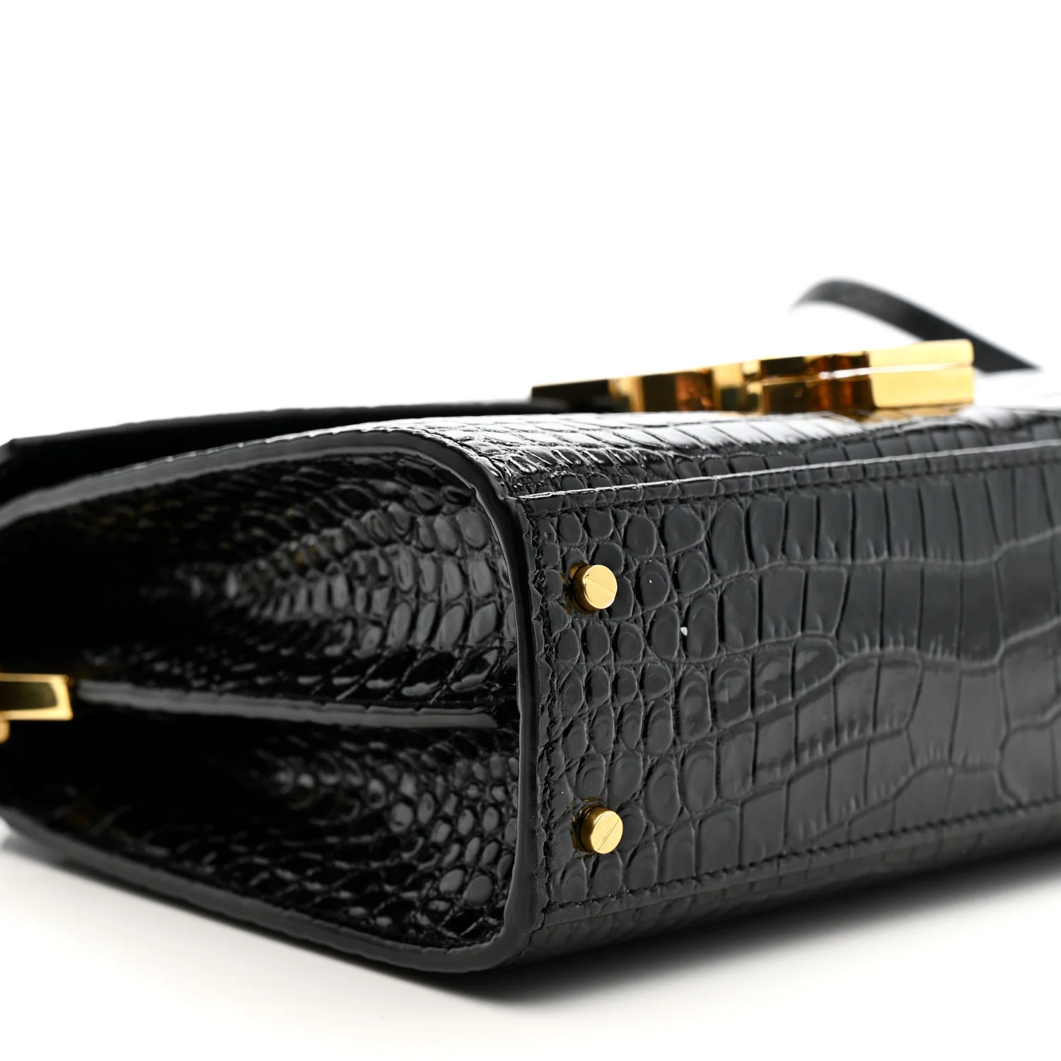 Calfskin Crocodile Embossed Mini Classic Monogram Cassandra Top Handle Black - Image 9