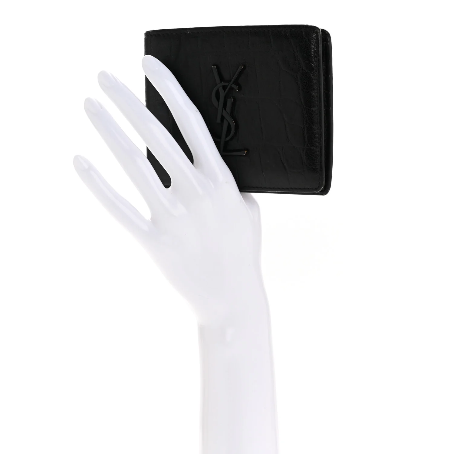 Calfskin Crocodile Embossed Monogram Bifold Wallet Black - Image 2