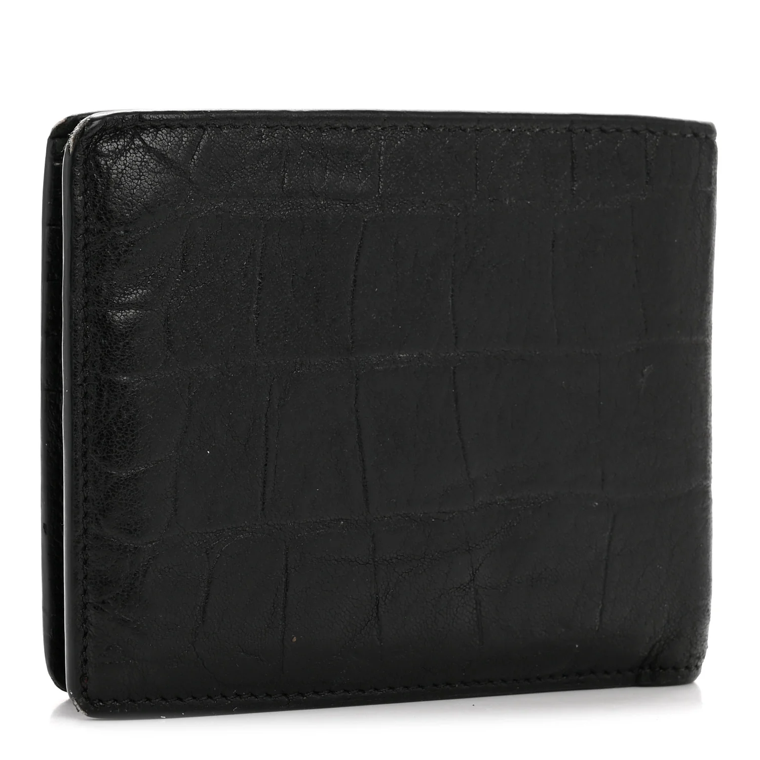 Calfskin Crocodile Embossed Monogram Bifold Wallet Black - Image 3