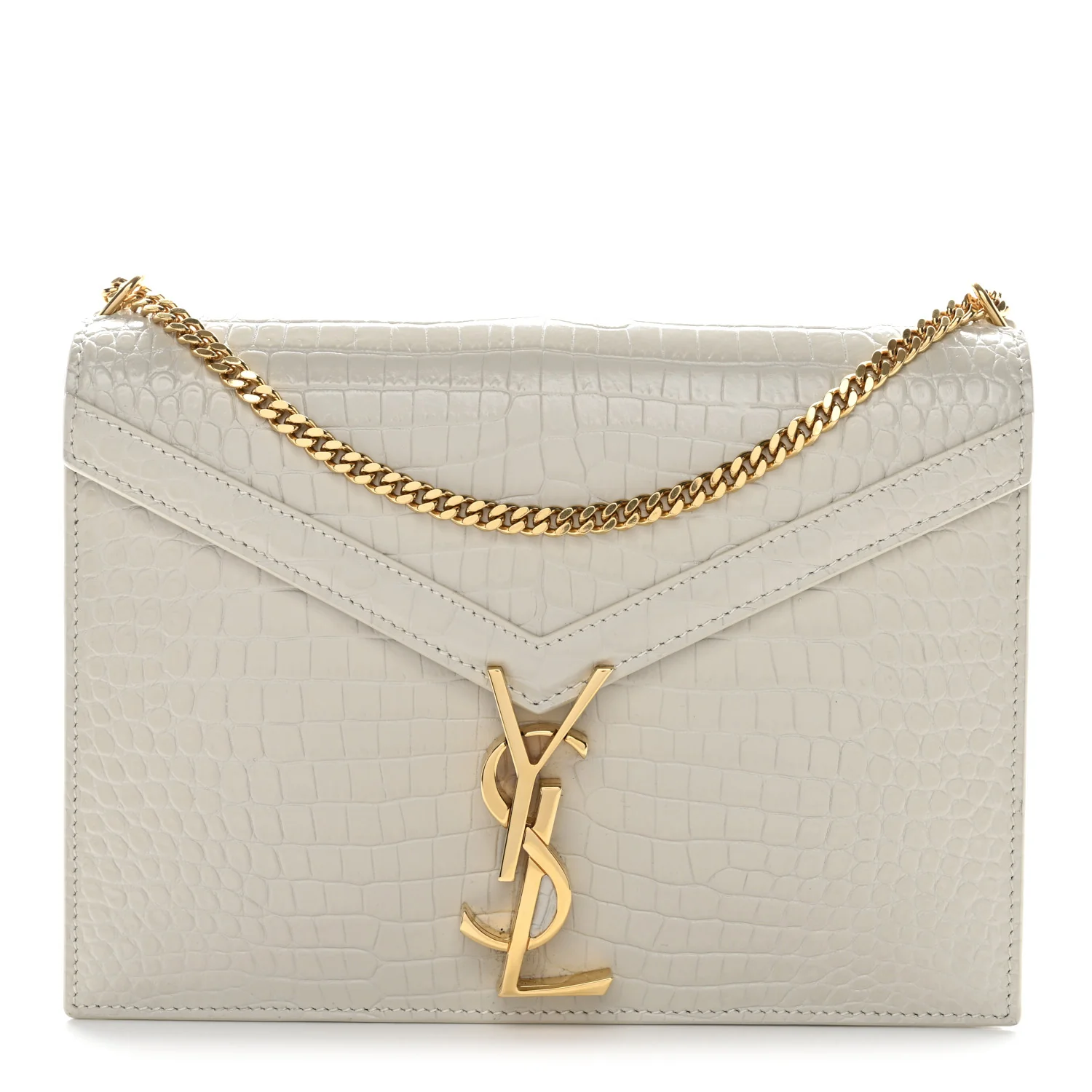 Calfskin Crocodile Embossed Monogram Cassandra Clasp Bag Crema Soft