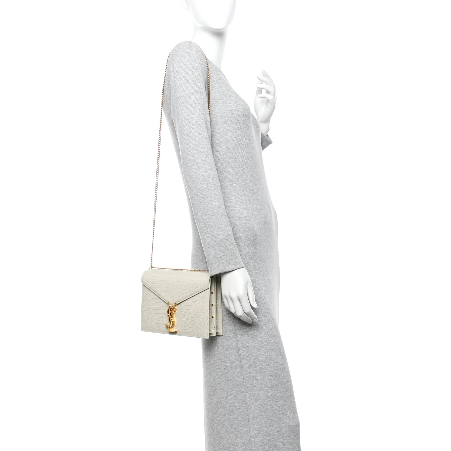Calfskin Crocodile Embossed Monogram Cassandra Clasp Bag Crema Soft - Image 3