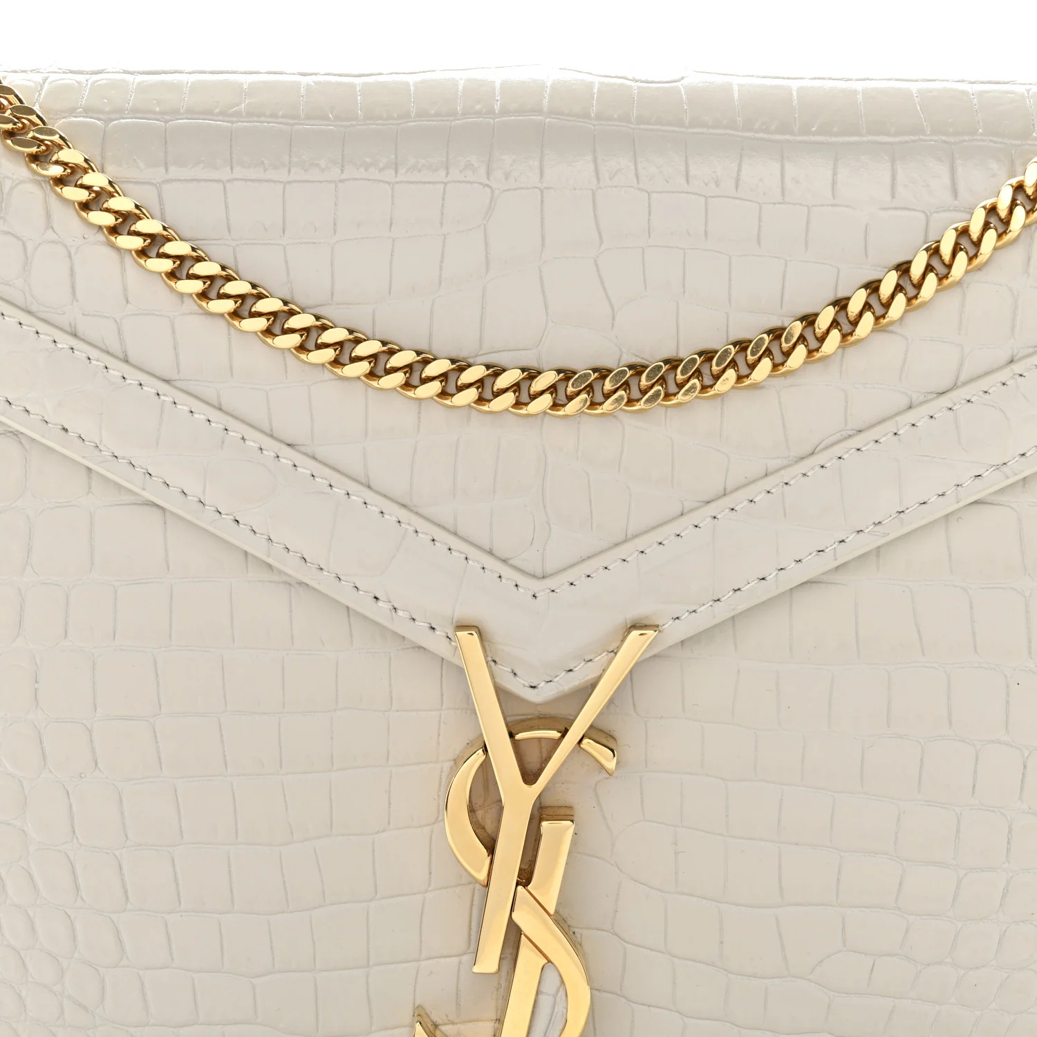 Calfskin Crocodile Embossed Monogram Cassandra Clasp Bag Crema Soft - Image 8