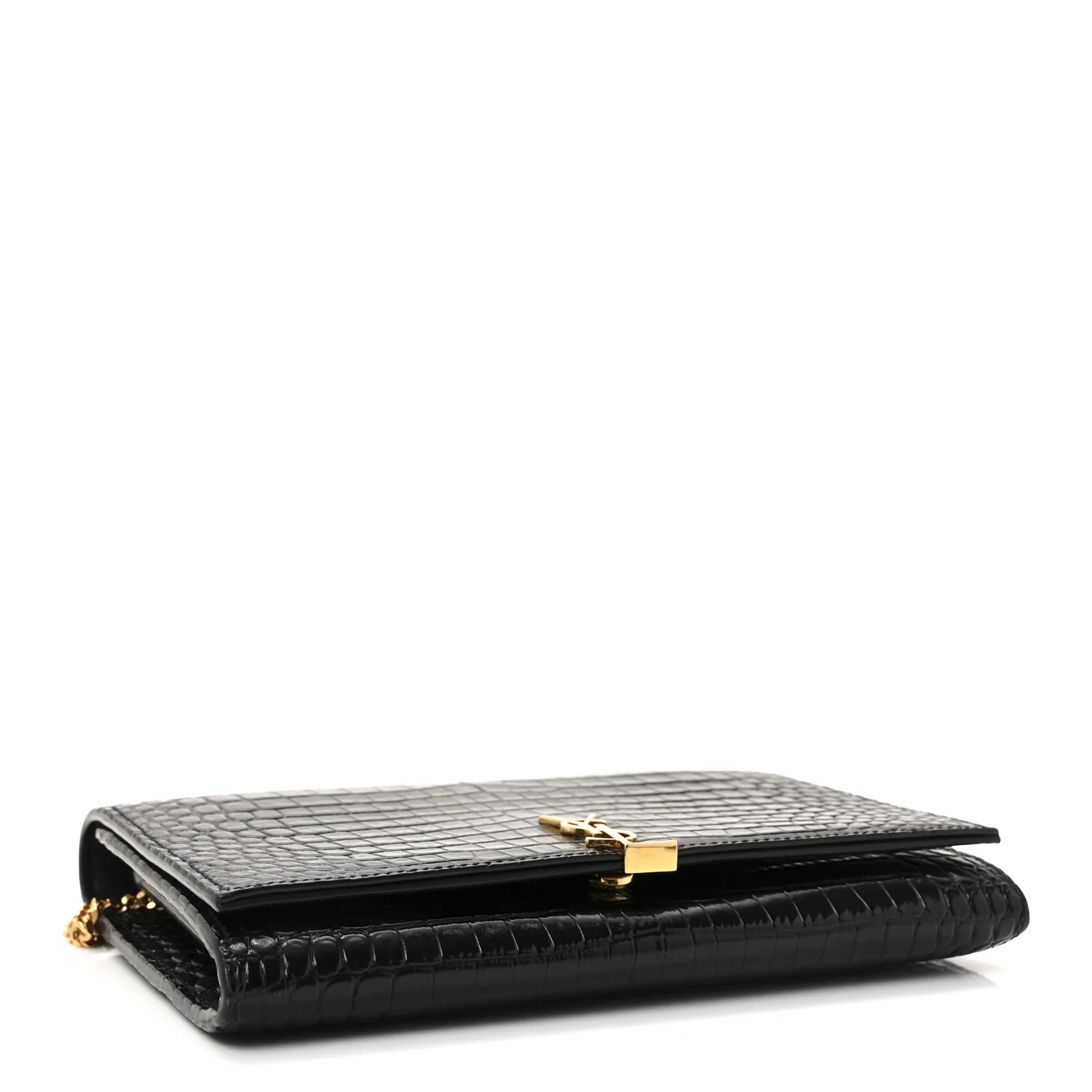 Calfskin Crocodile Embossed Monogram Chain Wallet Black - Image 4