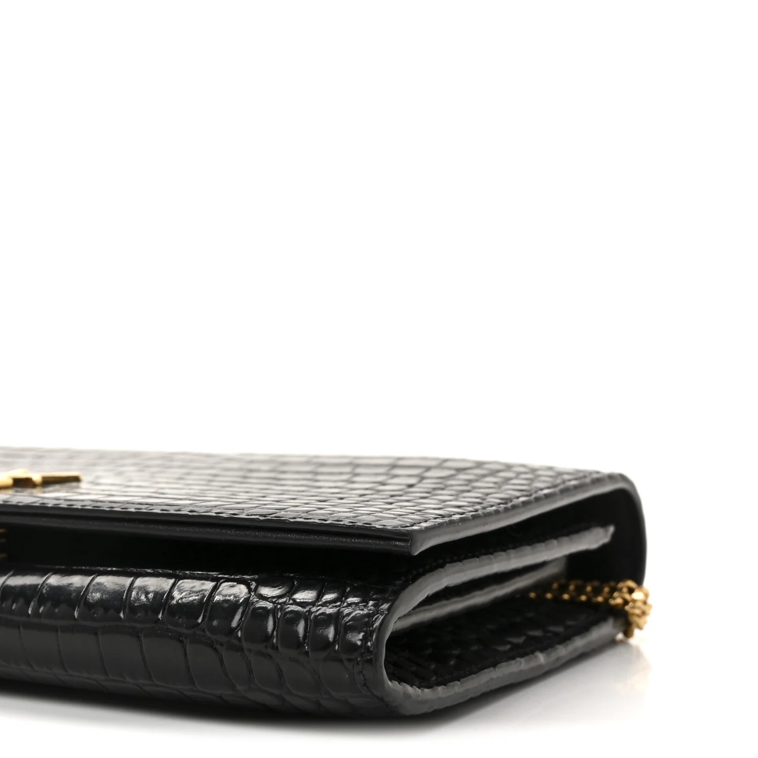 Calfskin Crocodile Embossed Monogram Chain Wallet Black - Image 9