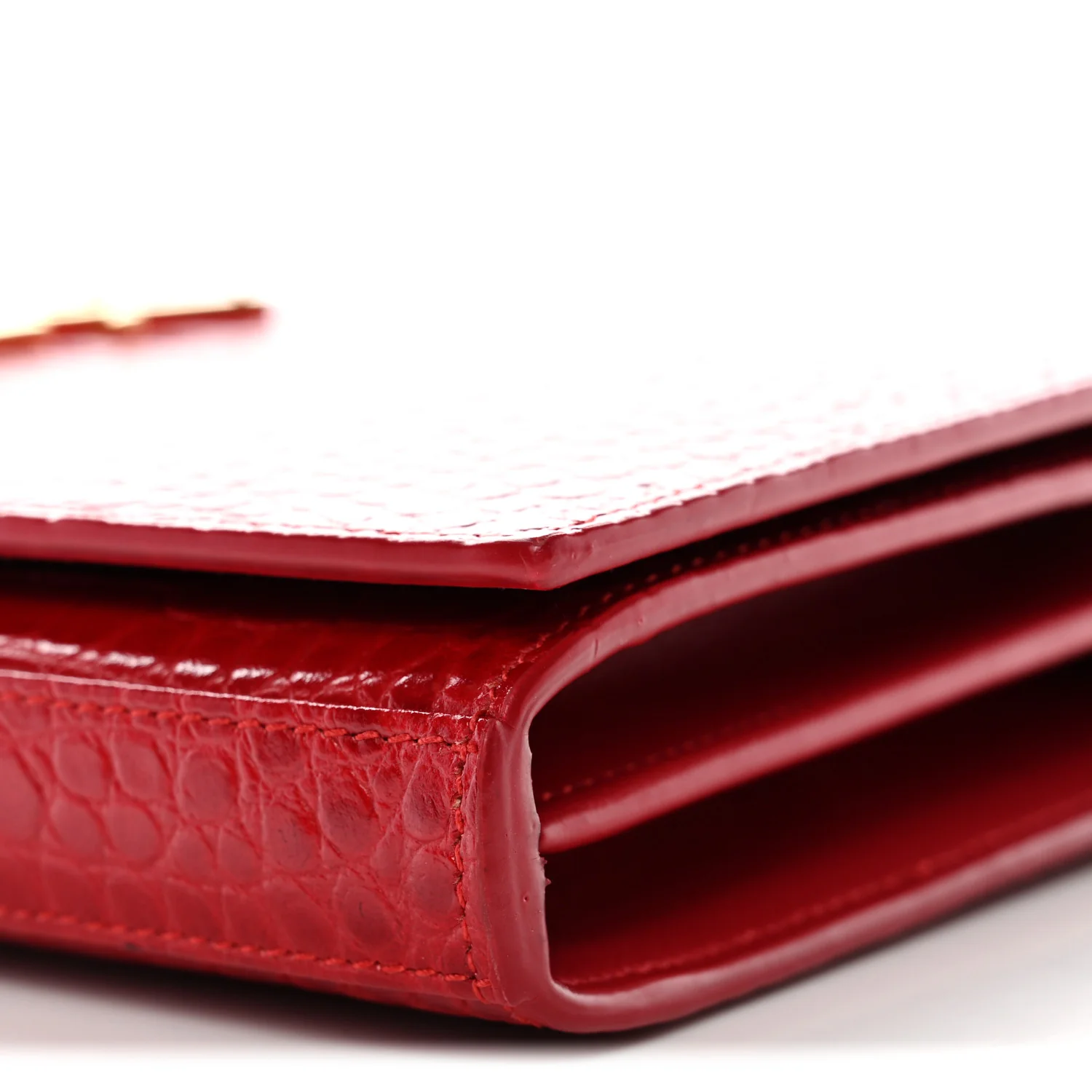 Calfskin Crocodile Embossed Monogram Chain Wallet New Lipstick Red - Image 10