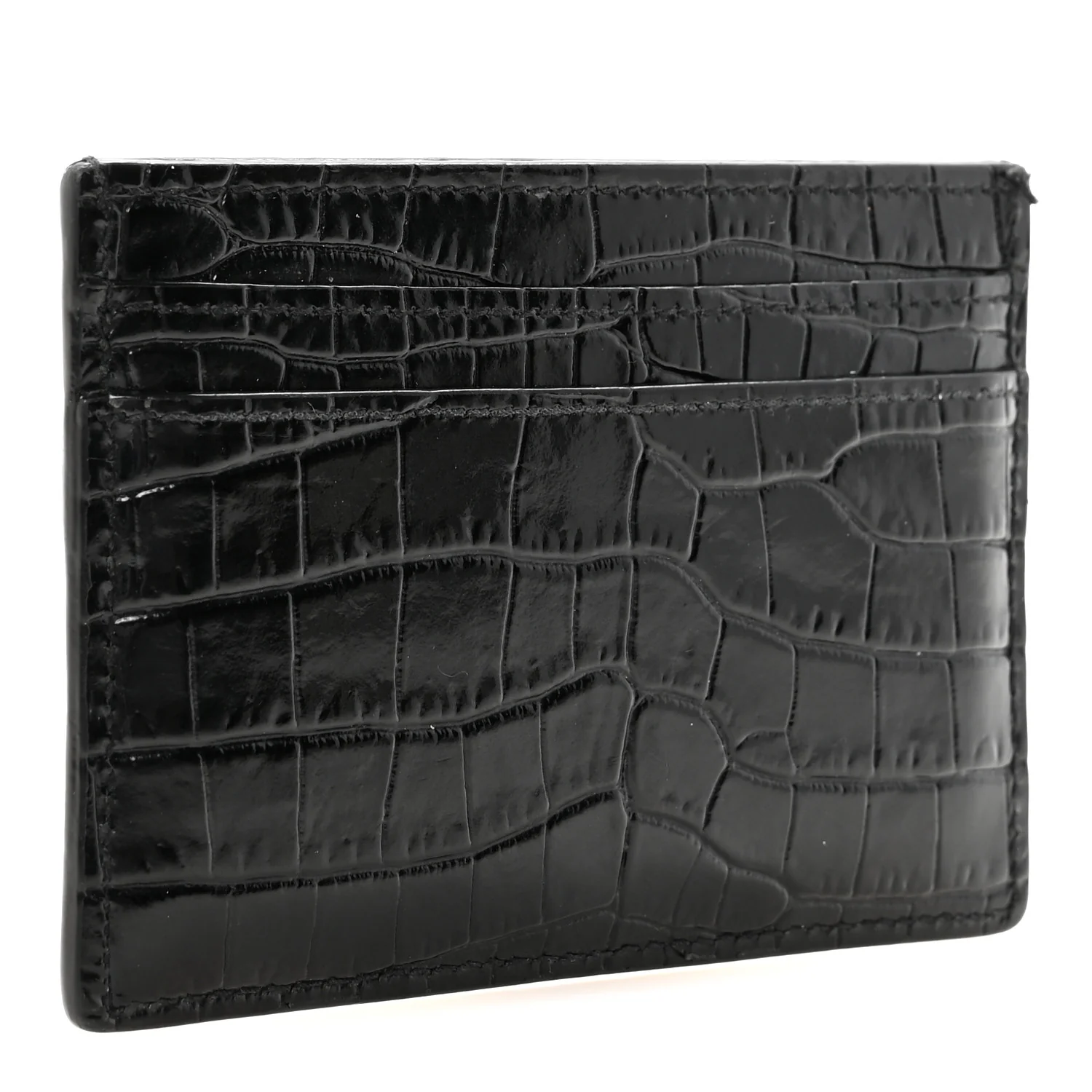 Calfskin Crocodile Embossed Monogram Credit Card Case Black - Image 3
