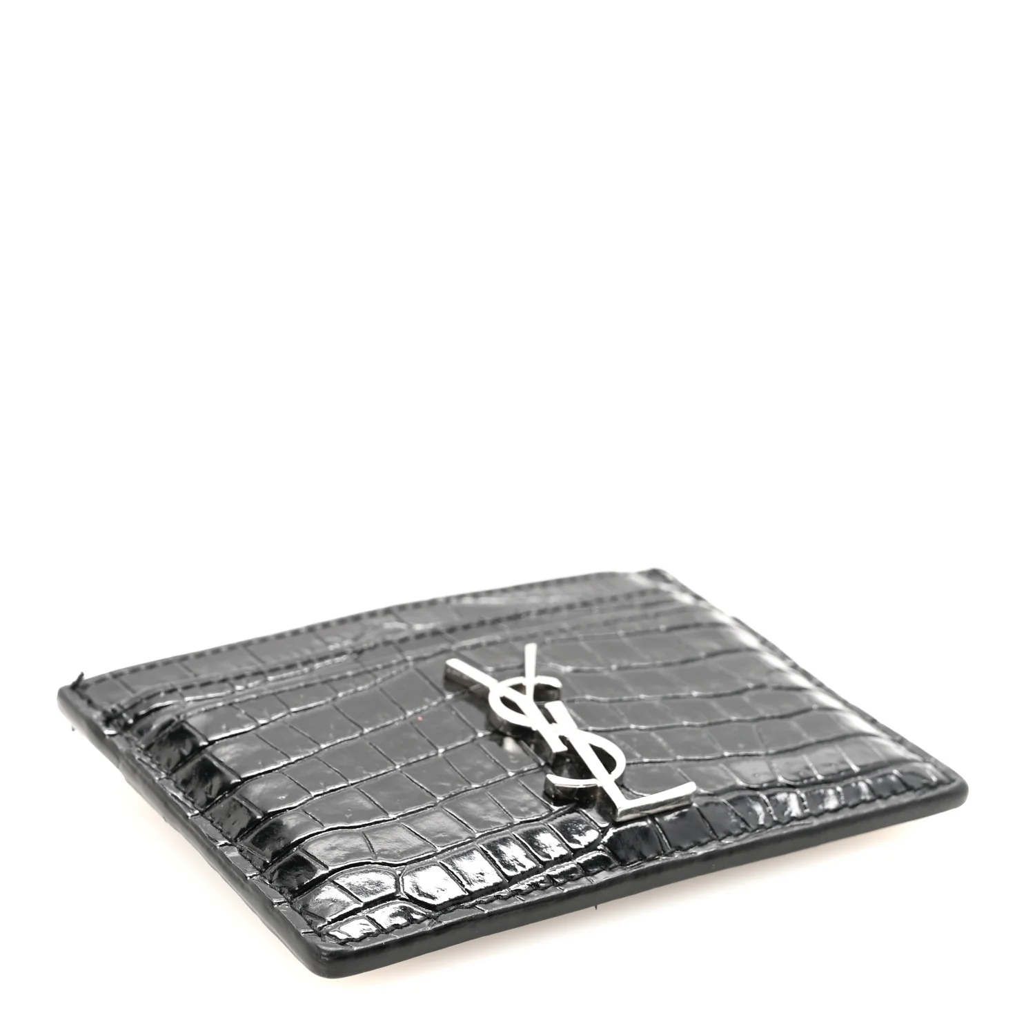 Calfskin Crocodile Embossed Monogram Credit Card Case Black - Image 4