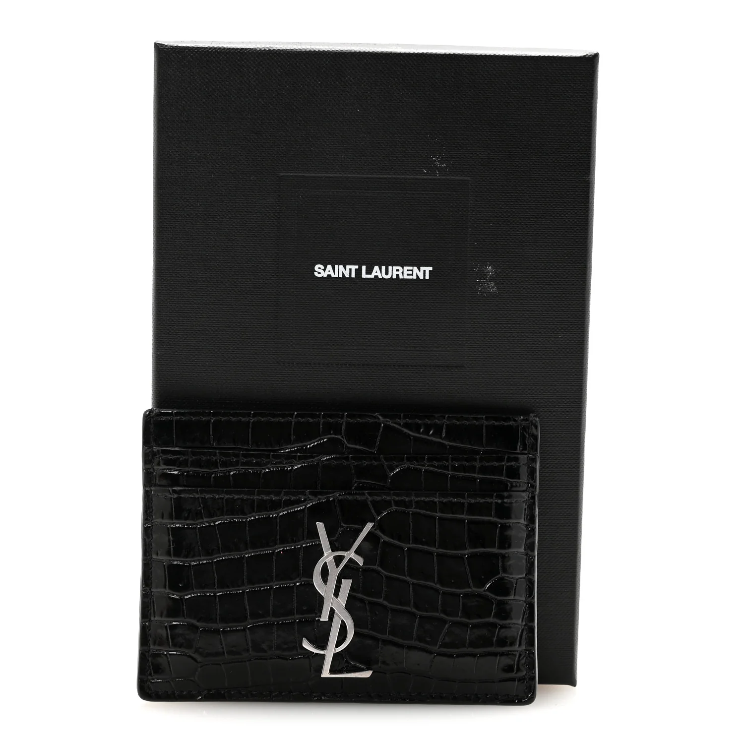 Calfskin Crocodile Embossed Monogram Credit Card Case Black - Image 8
