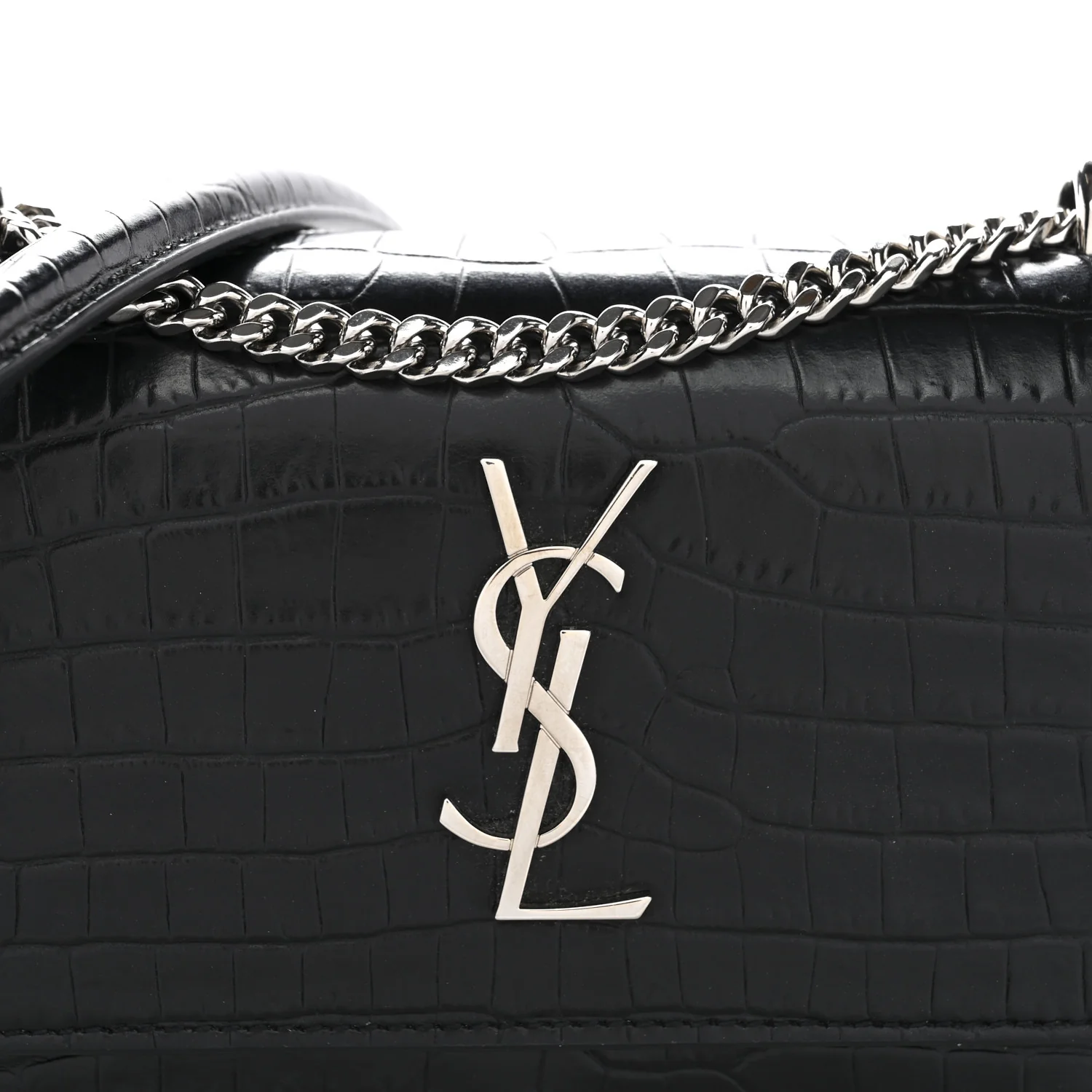 Calfskin Crocodile Embossed Monogram Sunset Chain Wallet Black - Image 7