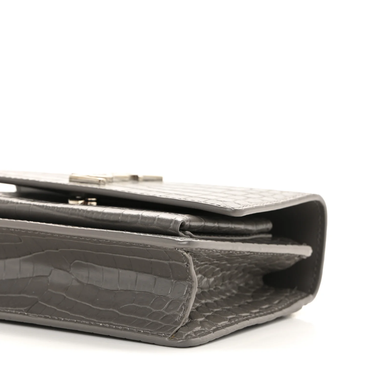 Calfskin Crocodile Embossed Monogram Sunset Chain Wallet Fog - Image 10