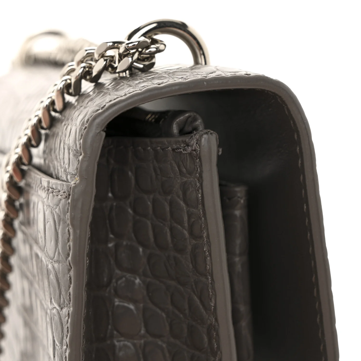 Calfskin Crocodile Embossed Monogram Sunset Chain Wallet Fog - Image 12