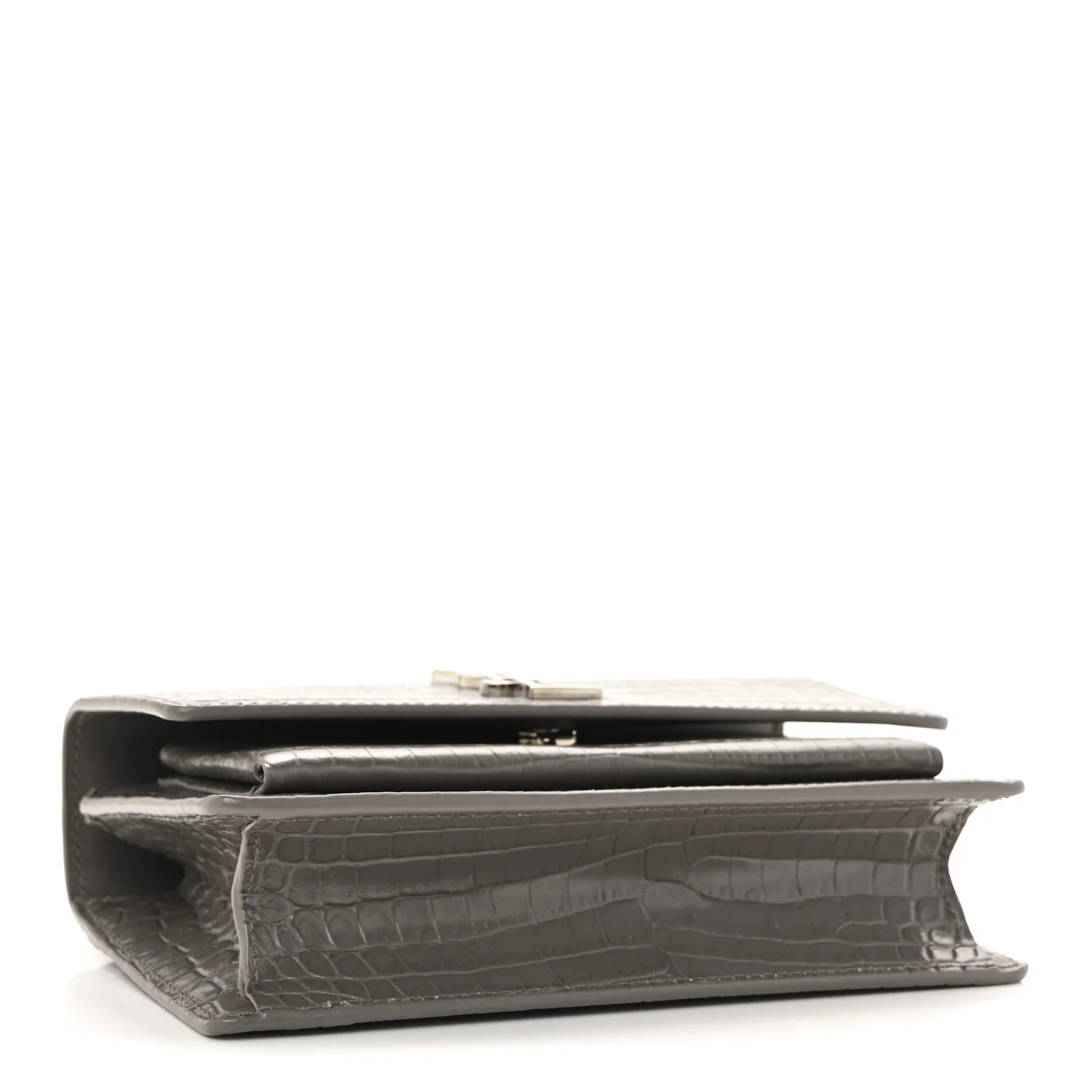 Calfskin Crocodile Embossed Monogram Sunset Chain Wallet Fog - Image 4