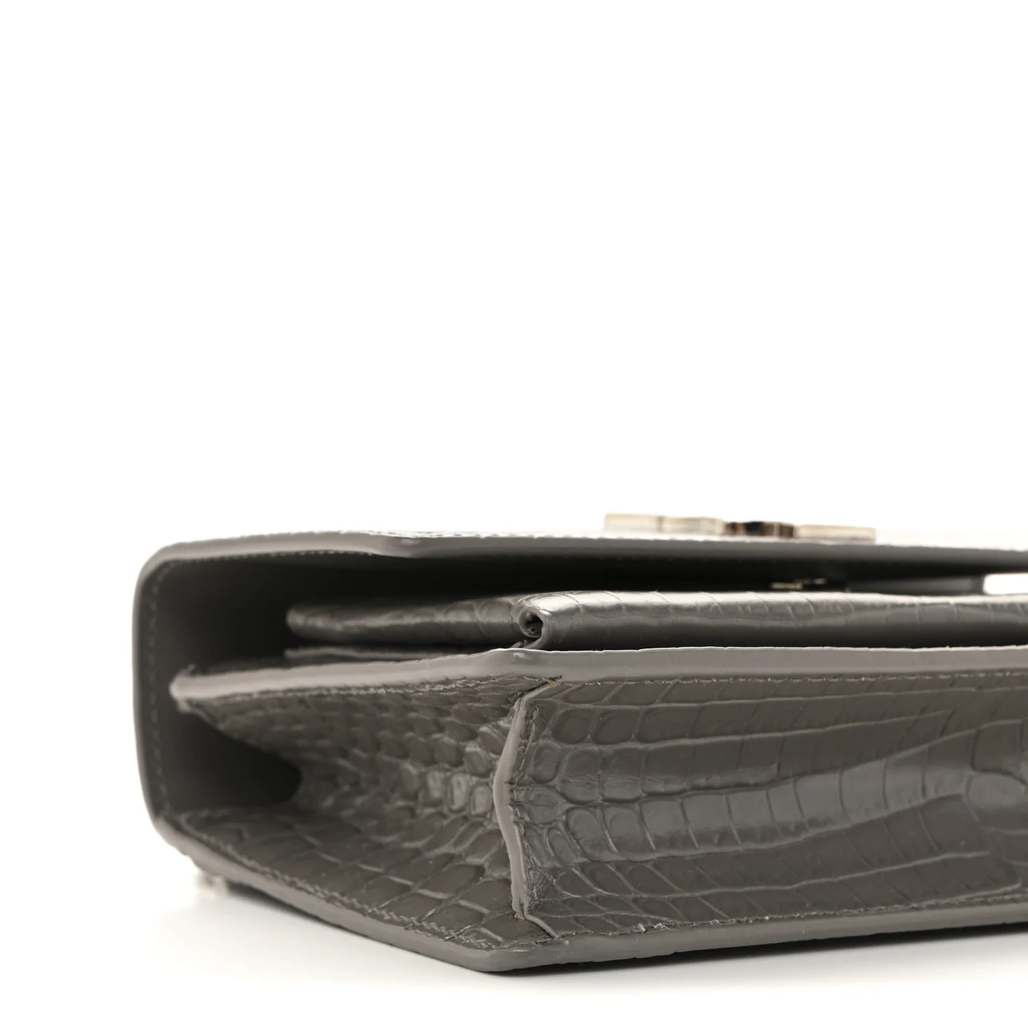 Calfskin Crocodile Embossed Monogram Sunset Chain Wallet Fog - Image 9