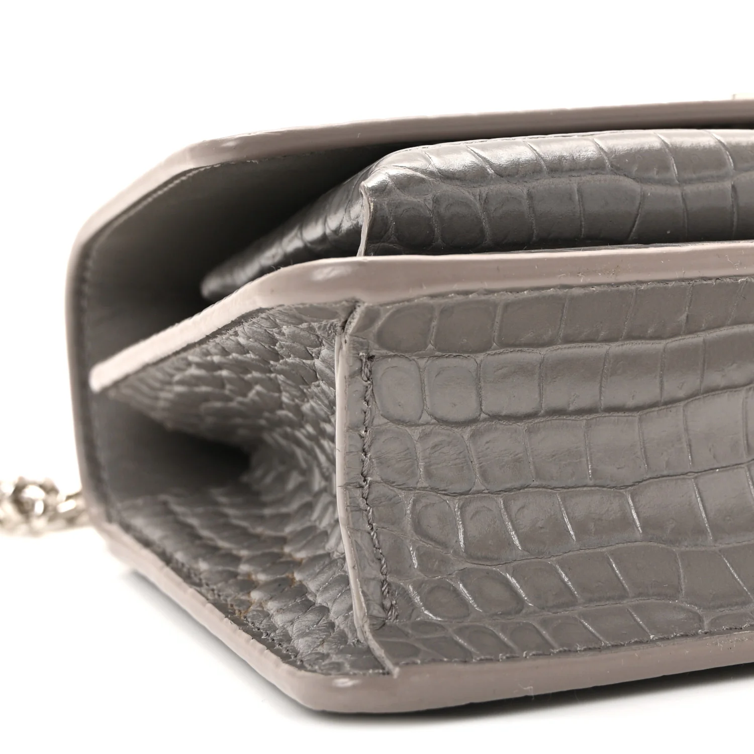 Calfskin Crocodile Embossed Monogram Sunset Chain Wallet Grey - Image 15