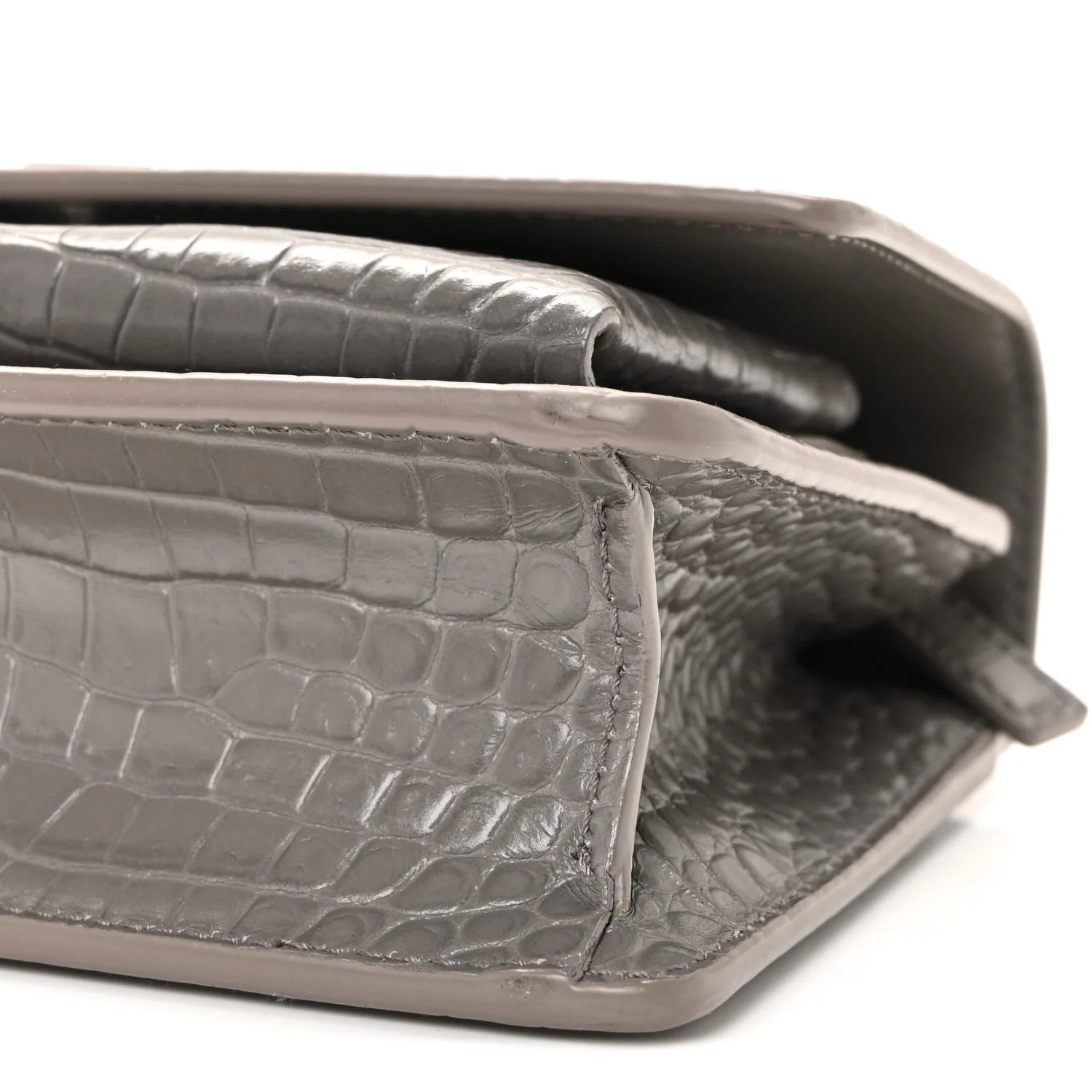 Calfskin Crocodile Embossed Monogram Sunset Chain Wallet Grey - Image 16