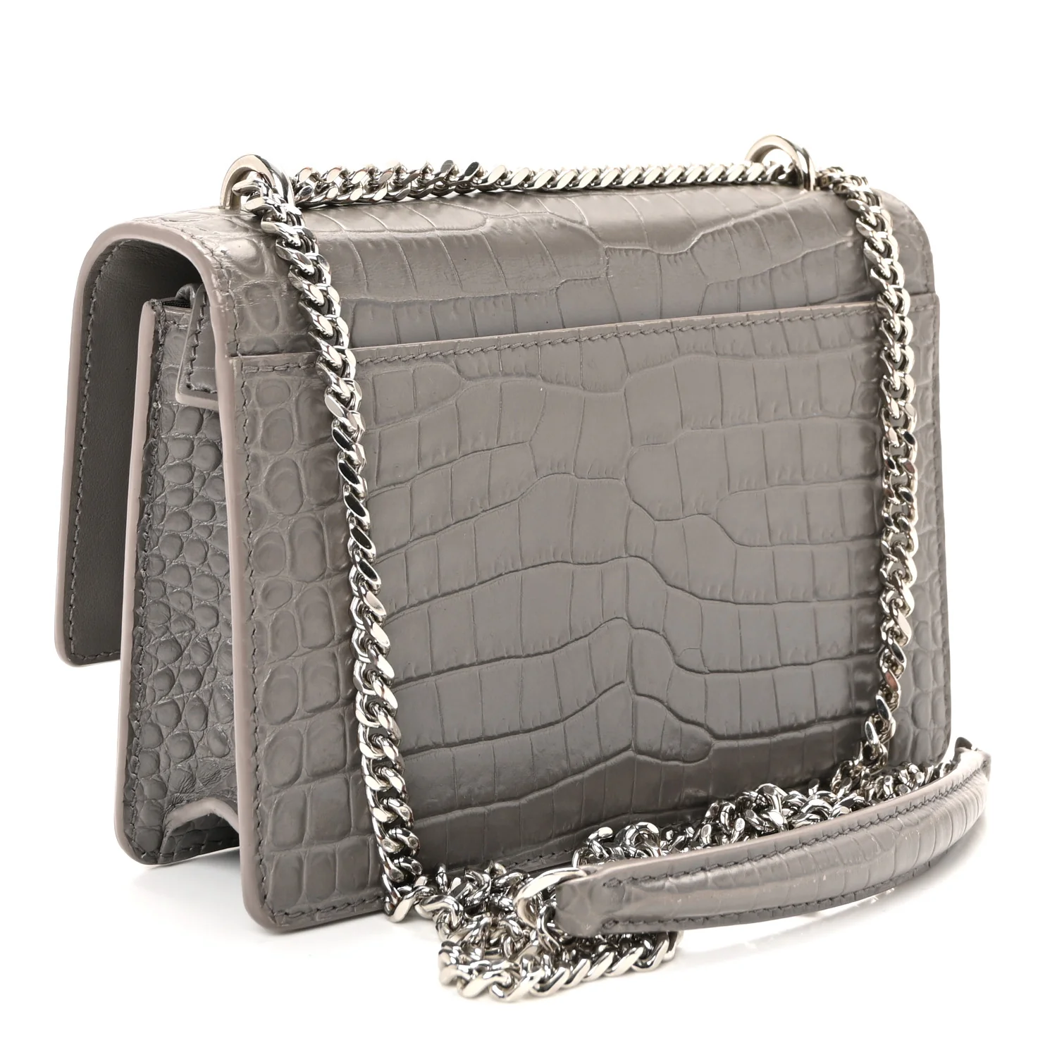 Calfskin Crocodile Embossed Monogram Sunset Chain Wallet Grey - Image 5