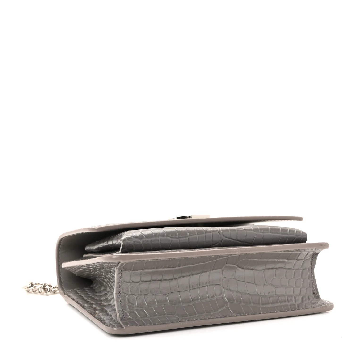 Calfskin Crocodile Embossed Monogram Sunset Chain Wallet Grey - Image 6
