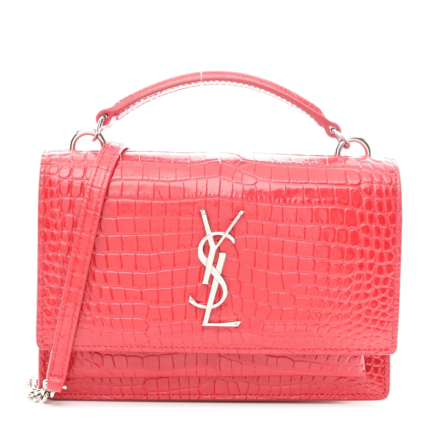 Calfskin Crocodile Embossed Monogram Sunset Chain Wallet Rouge Eros