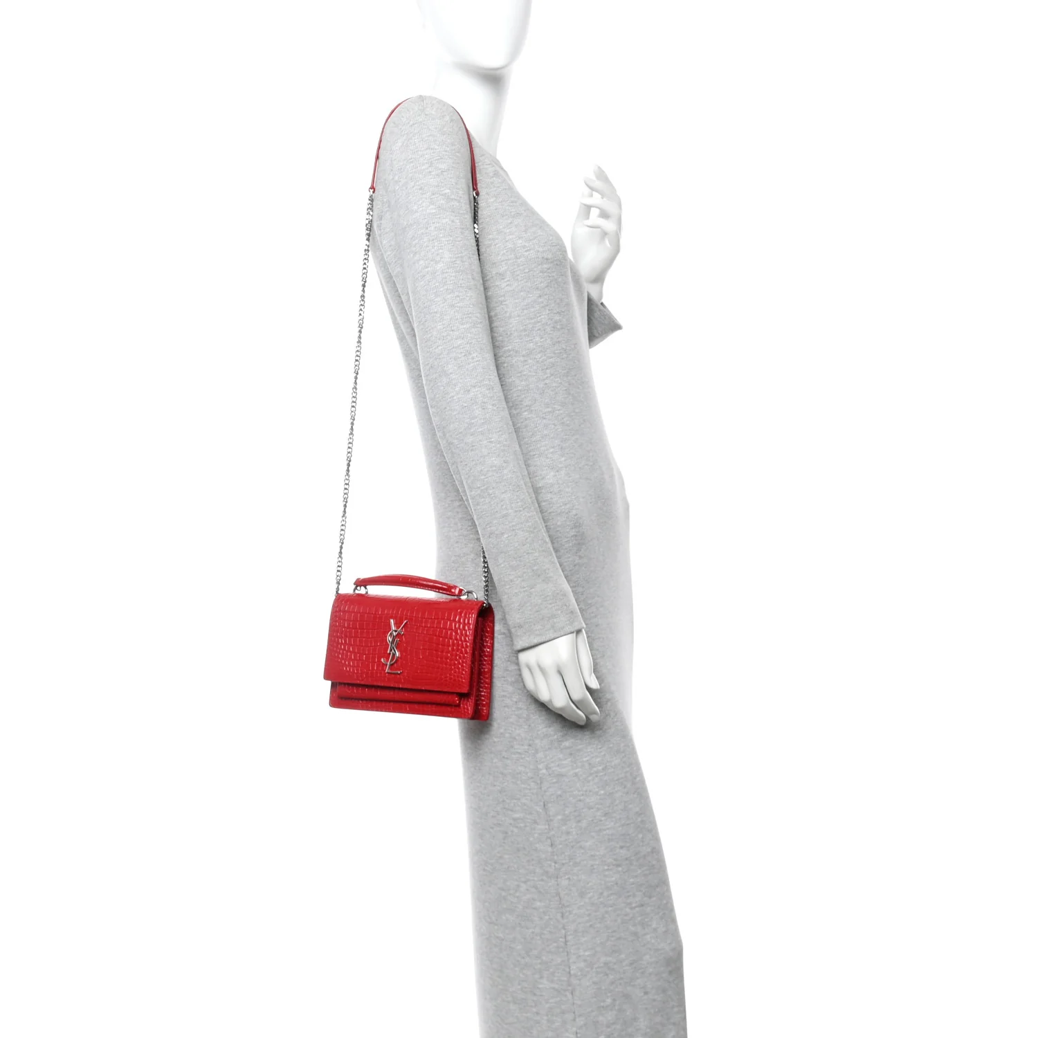 Calfskin Crocodile Embossed Monogram Sunset Chain Wallet Rouge Eros - Image 2