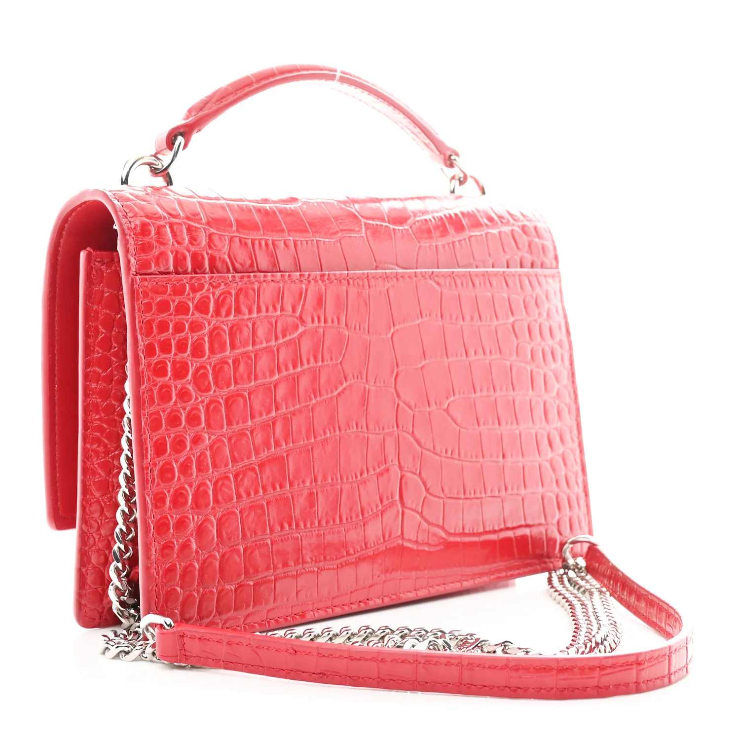 Calfskin Crocodile Embossed Monogram Sunset Chain Wallet Rouge Eros - Image 3