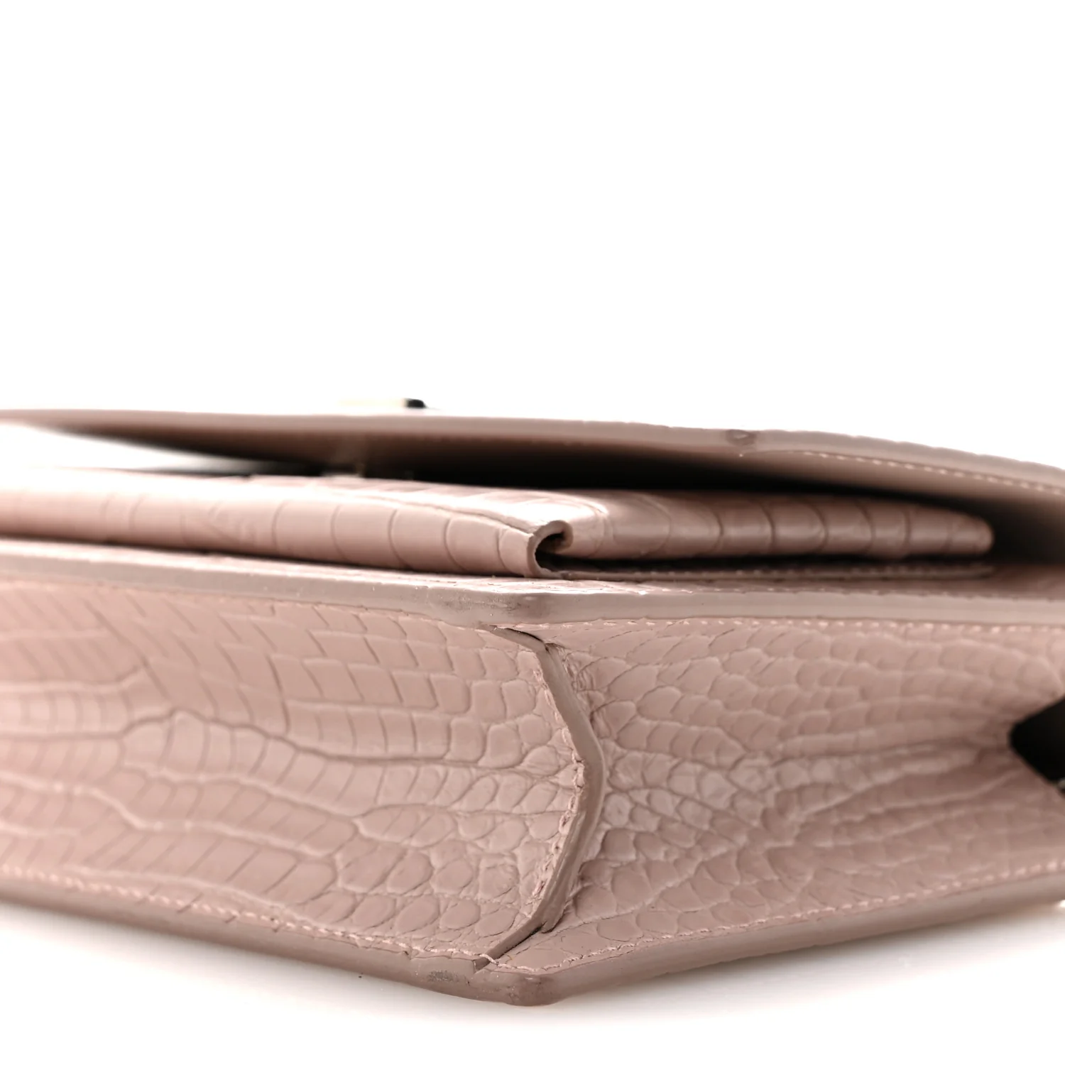 Calfskin Crocodile Embossed Monogram Sunset Chain Wallet Soft Nude - Image 10