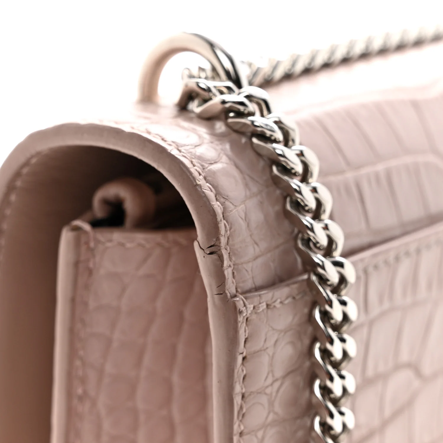 Calfskin Crocodile Embossed Monogram Sunset Chain Wallet Soft Nude - Image 11