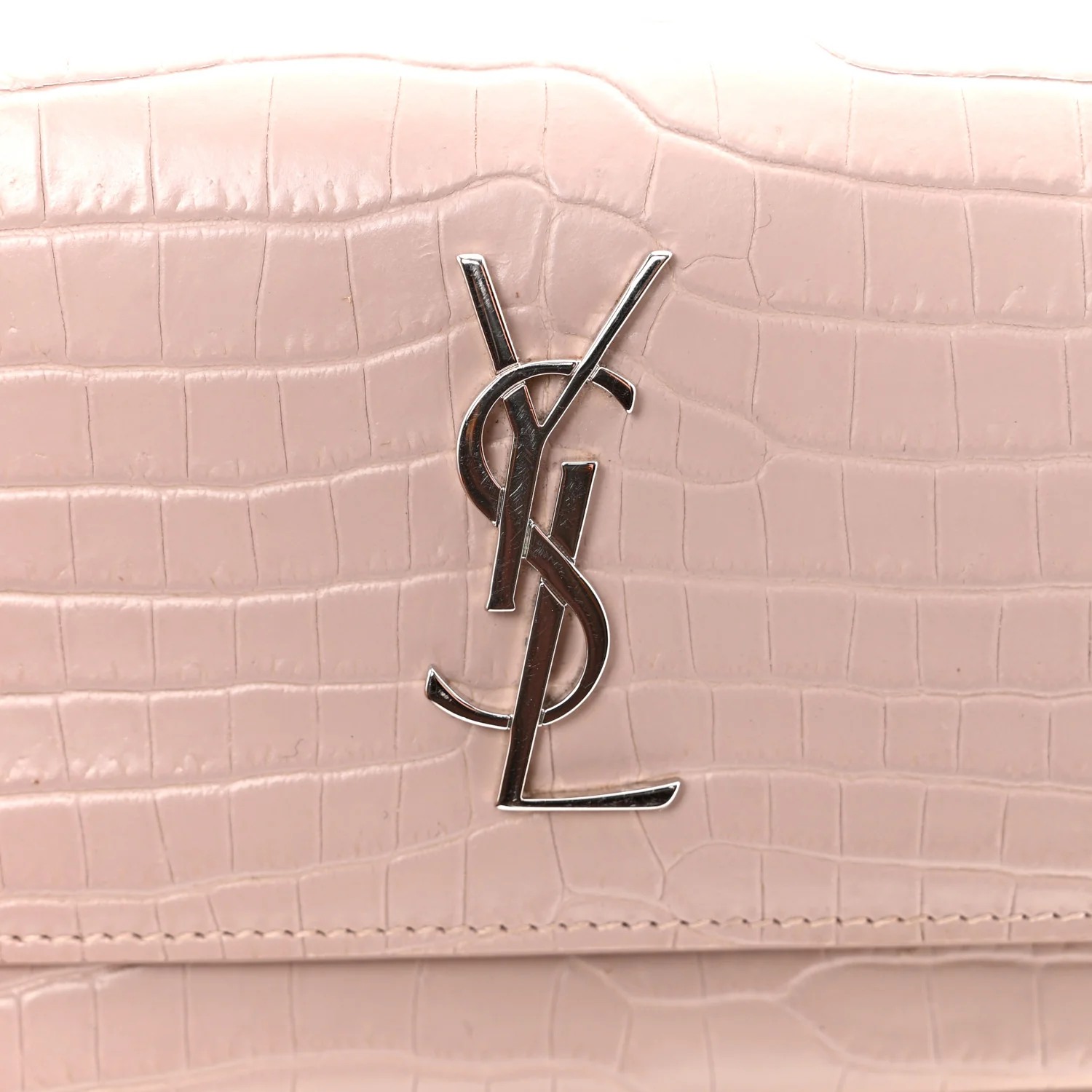 Calfskin Crocodile Embossed Monogram Sunset Chain Wallet Soft Nude - Image 14