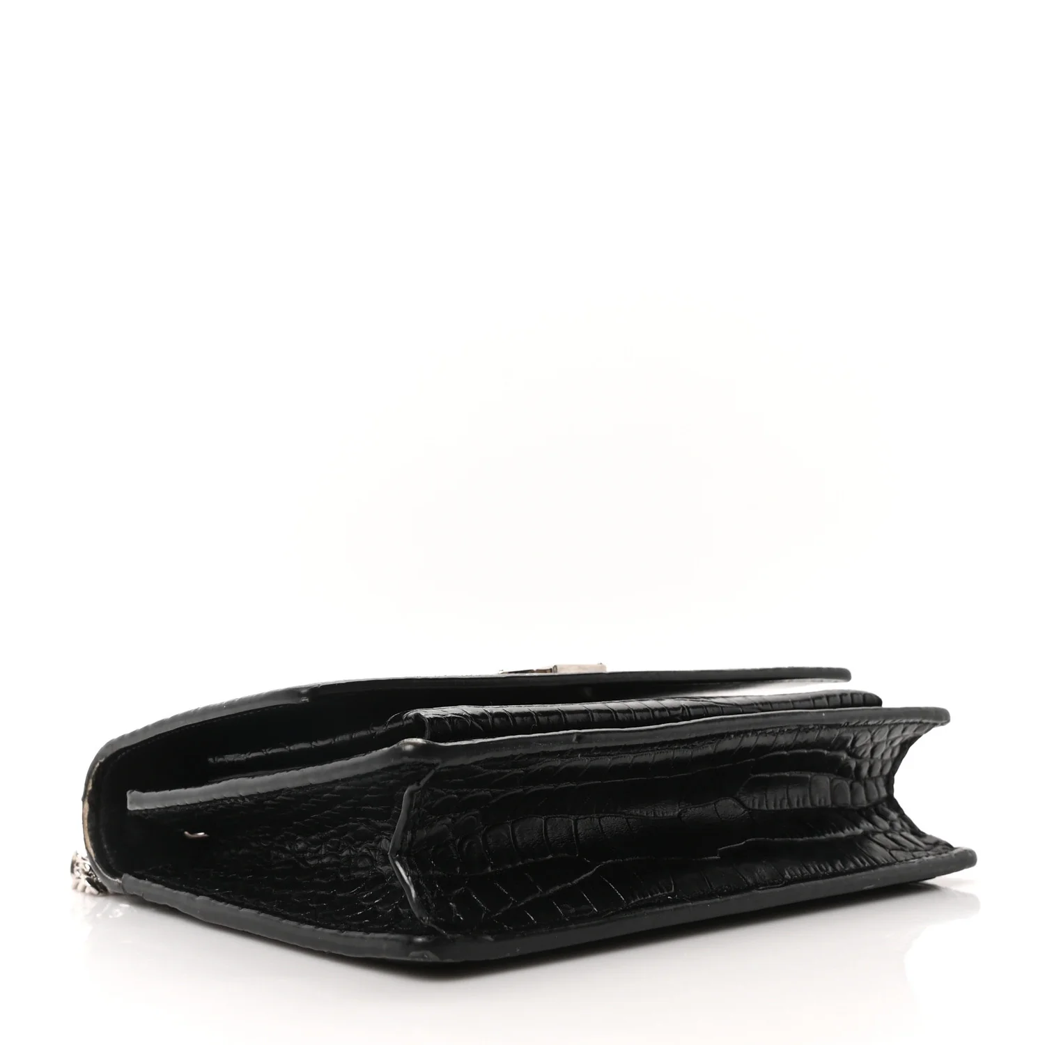 Calfskin Crocodile Embossed Monogram Sunset Top Handle Chain Wallet Black - Image 4