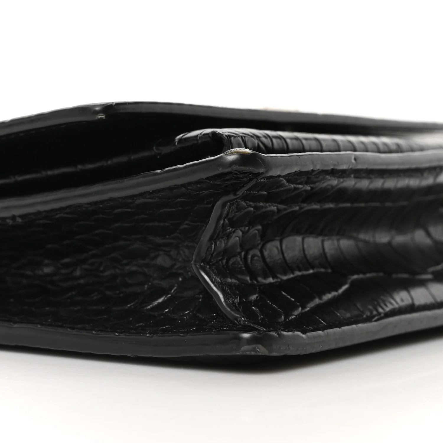 Calfskin Crocodile Embossed Monogram Sunset Top Handle Chain Wallet Black - Image 8