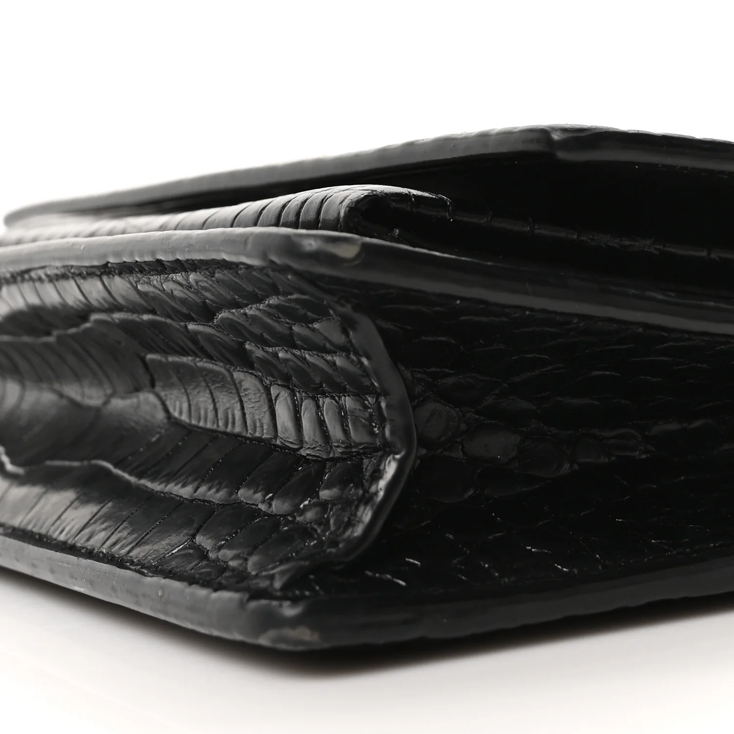 Calfskin Crocodile Embossed Monogram Sunset Top Handle Chain Wallet Black - Image 9