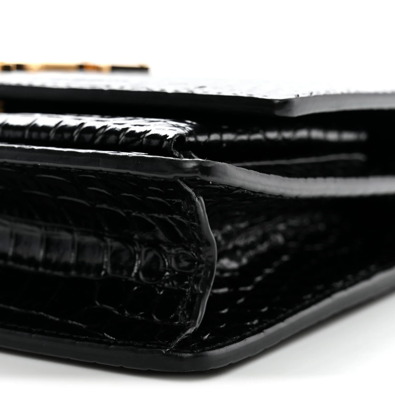 Calfskin Crocodile Embossed Monogram Sunset Top Handle Chain Wallet Black - Image 10