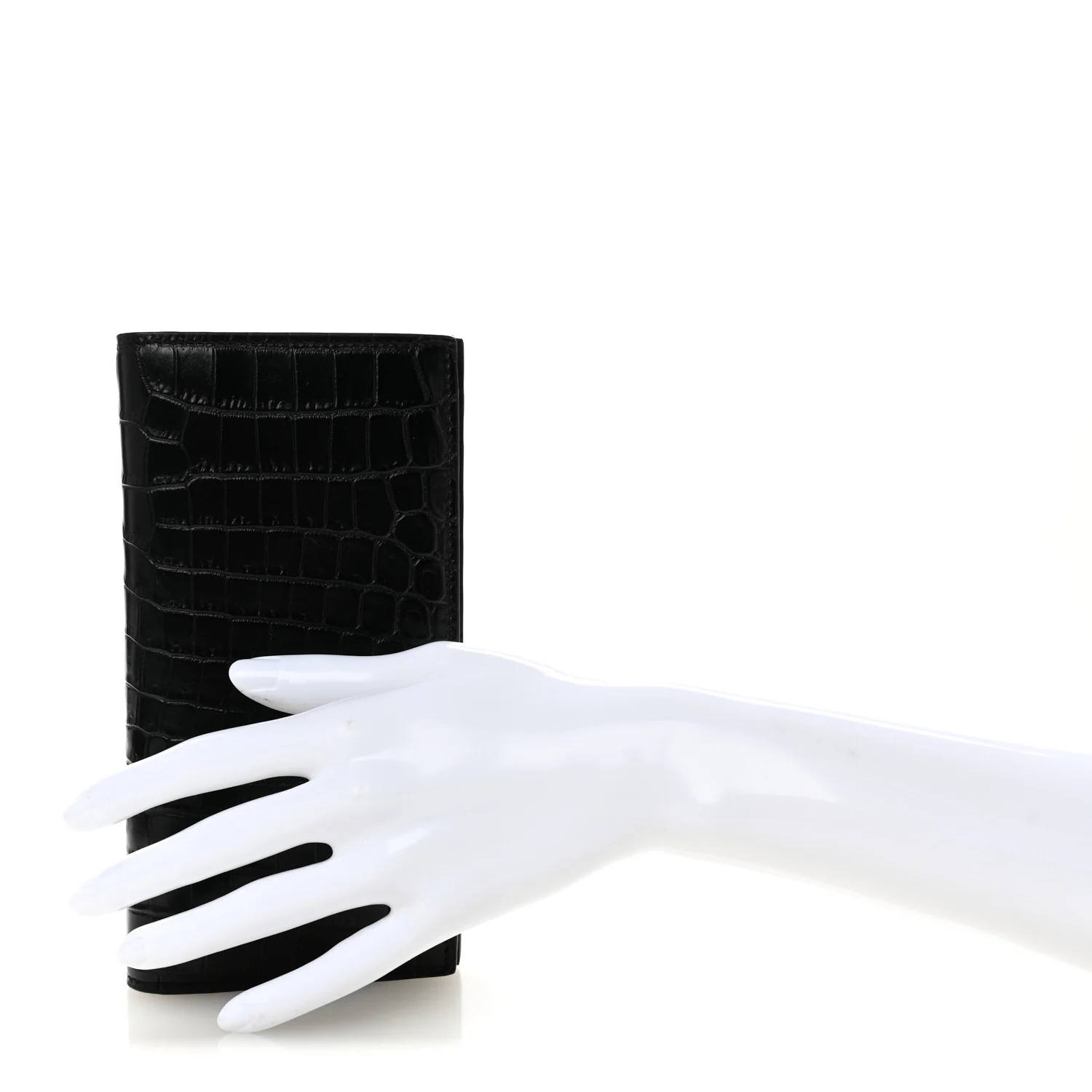 Calfskin Crocodile Embossed Monogram Vertical Wallet Black - Image 2
