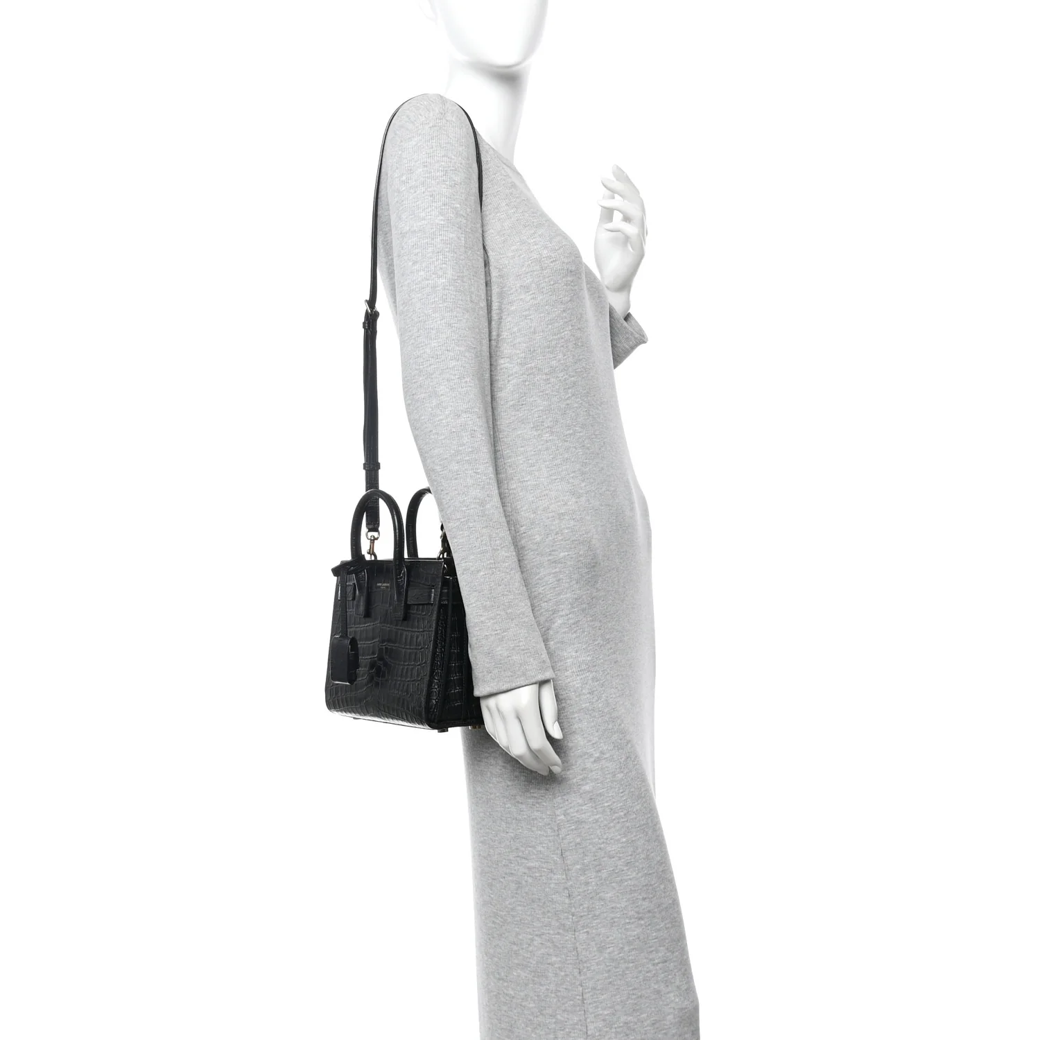 Calfskin Crocodile Embossed Nano Sac De Jour Black - Image 2