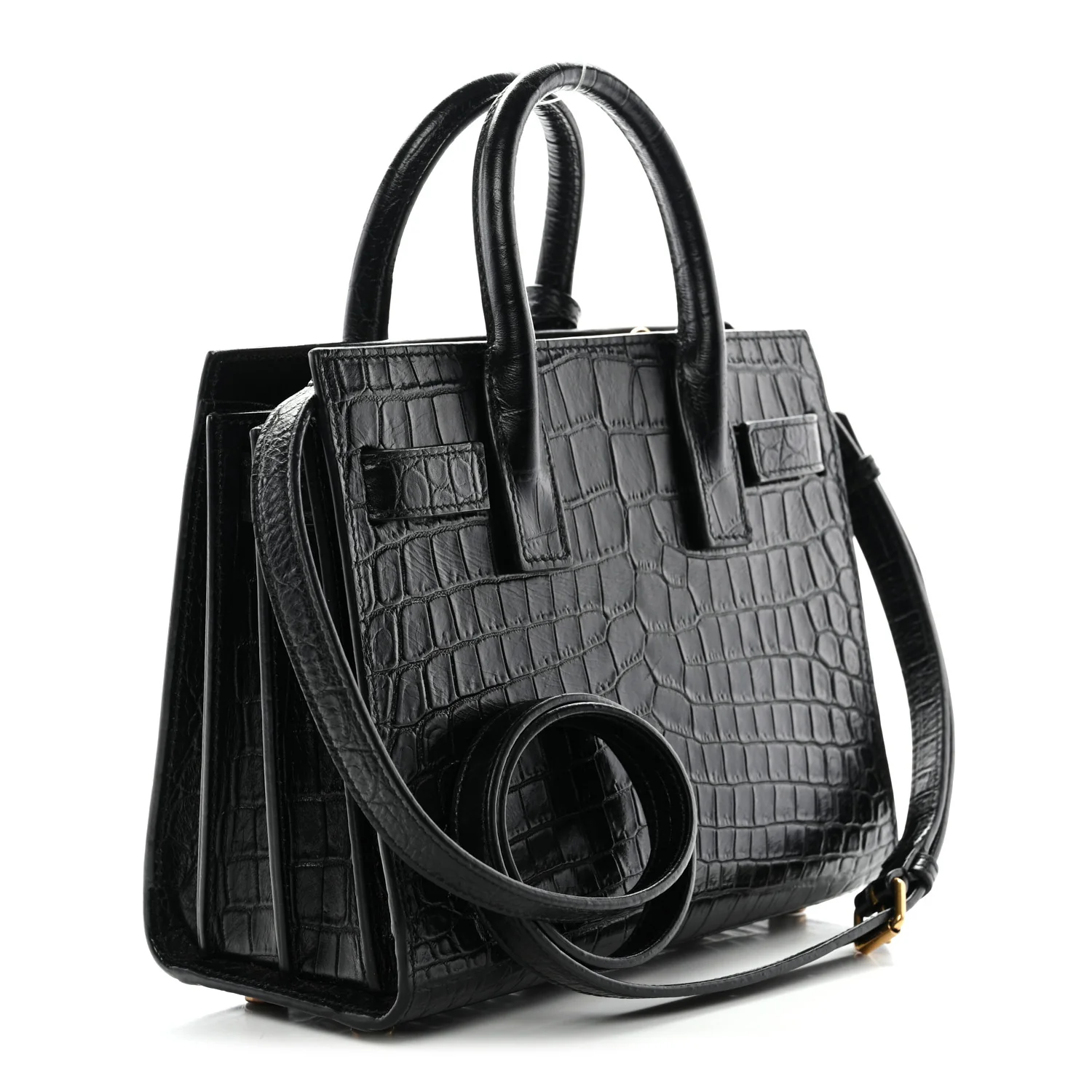 Calfskin Crocodile Embossed Nano Sac De Jour Black - Image 3