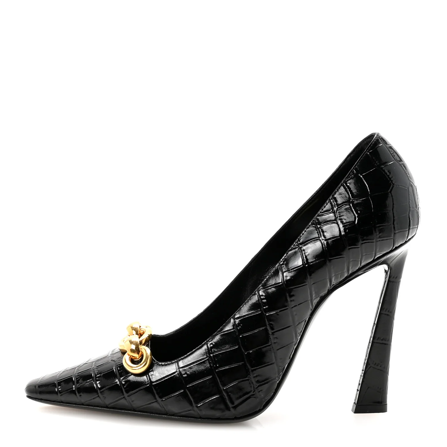 Calfskin Crocodile Embossed Silvana 110mm Pumps 39.5 Black