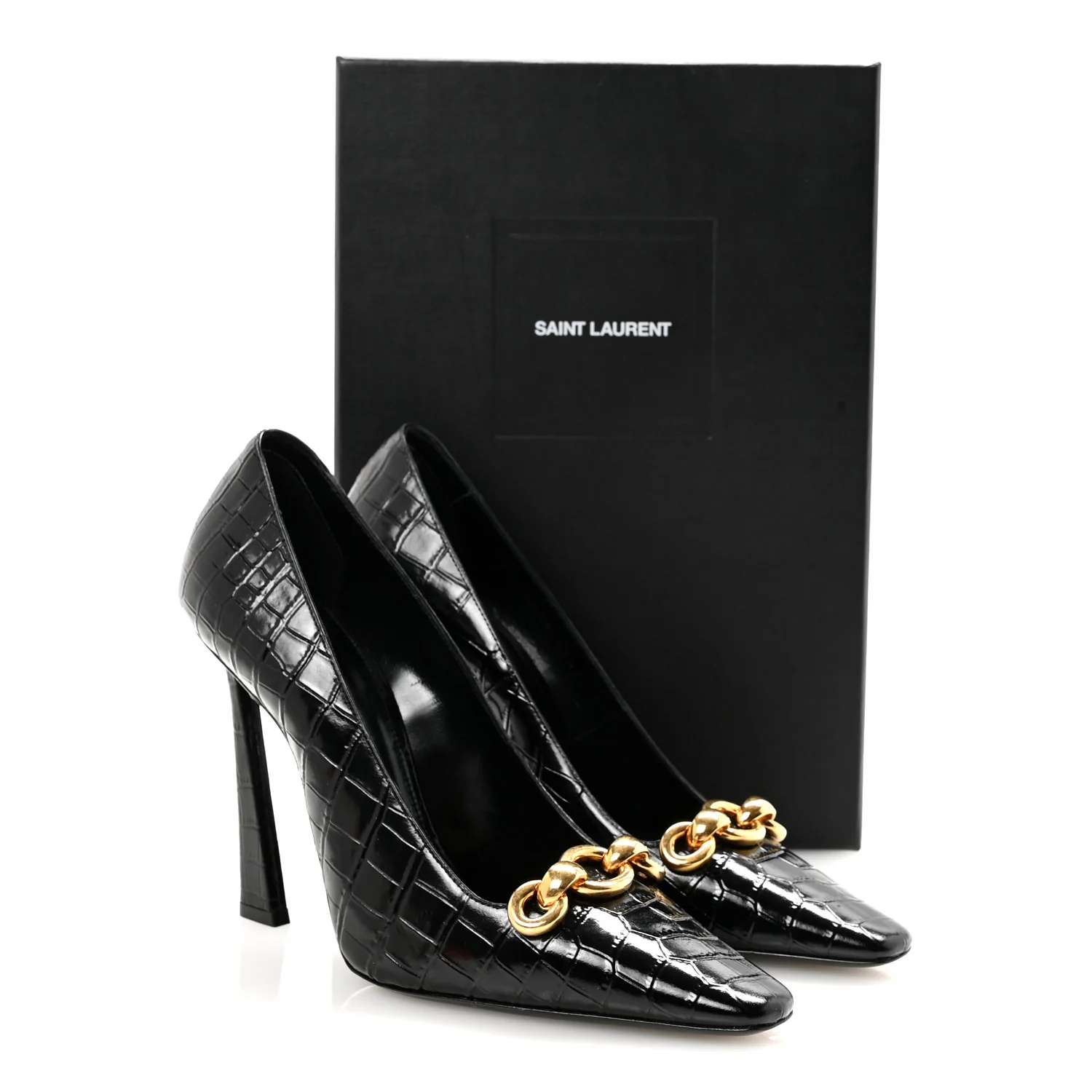 Calfskin Crocodile Embossed Silvana 110mm Pumps 39.5 Black - Image 10