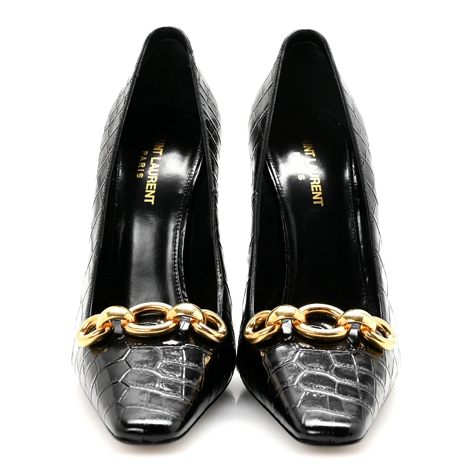 Calfskin Crocodile Embossed Silvana 110mm Pumps 39.5 Black - Image 3