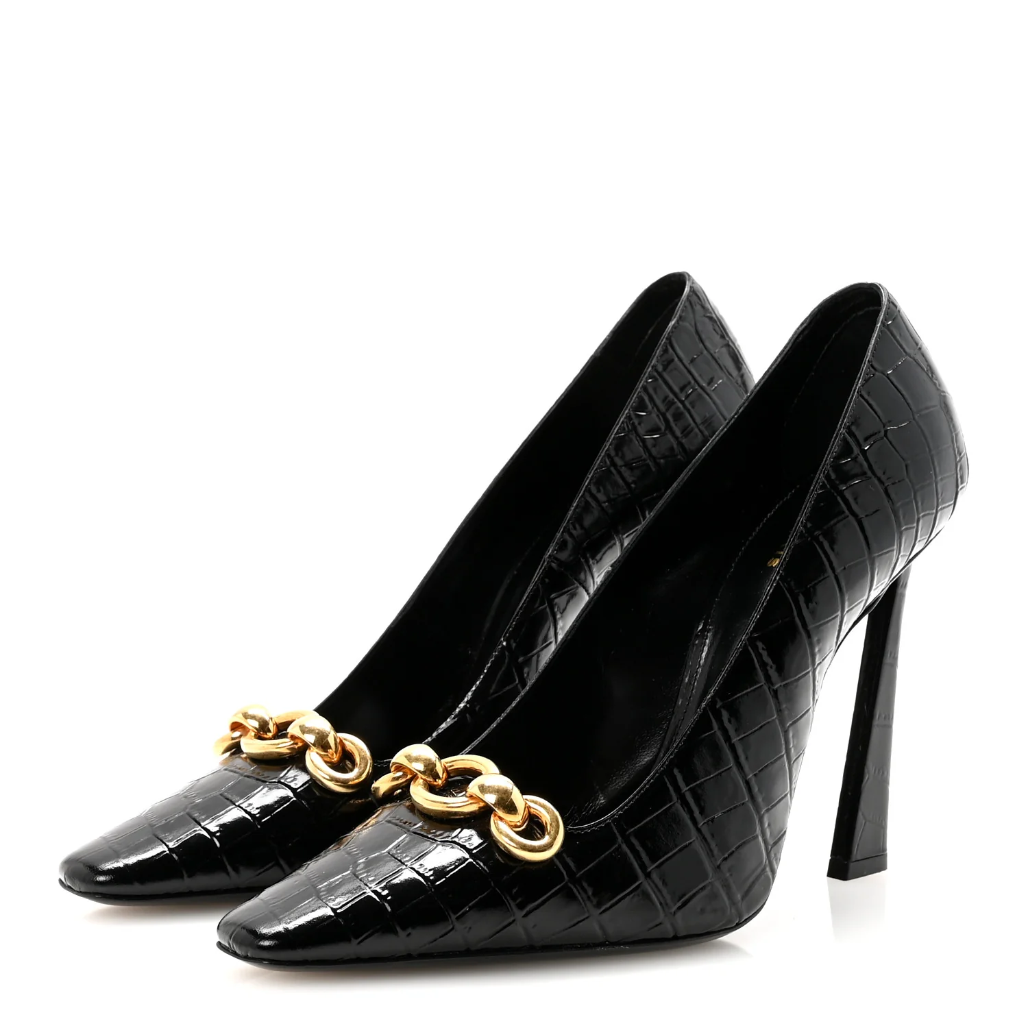 Calfskin Crocodile Embossed Silvana 110mm Pumps 39.5 Black - Image 4