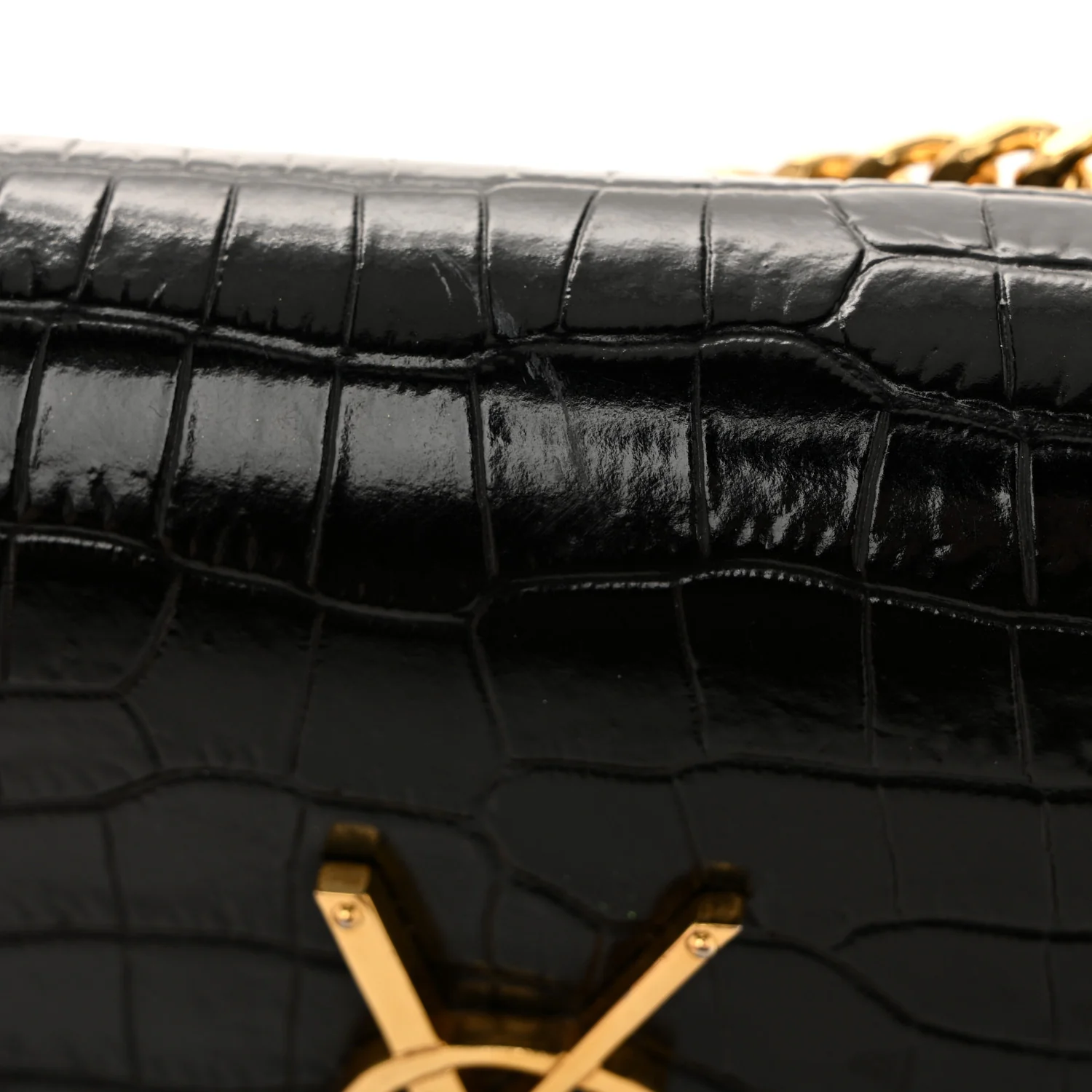 Calfskin Crocodile Embossed Small Classic Monogram Kate Tassel Satchel Black - Image 12