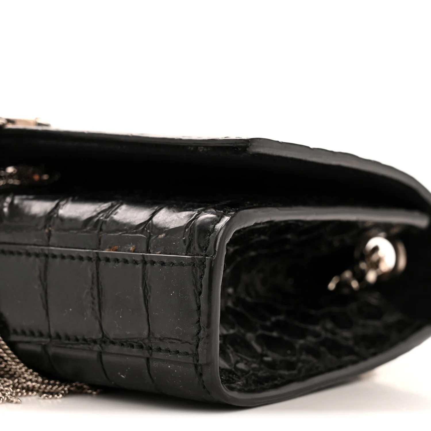 Calfskin Crocodile Embossed Small Classic Monogram Kate Tassel Satchel Black - Image 10
